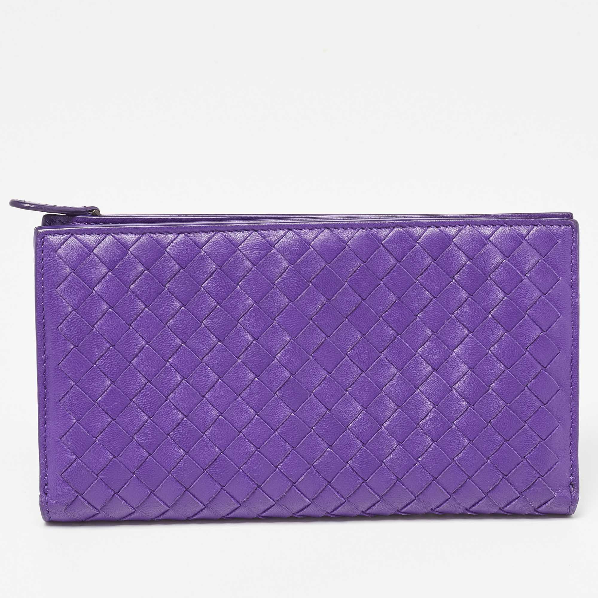 Pre-owned Bottega Veneta Purple Intrecciato Leather Bifold Organizer Wallet