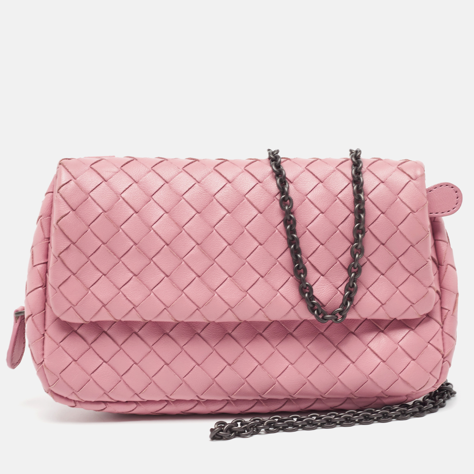 

Bottega Veneta Light Pink Intreccaito Leather Olimpia Chain Shoulder Bag