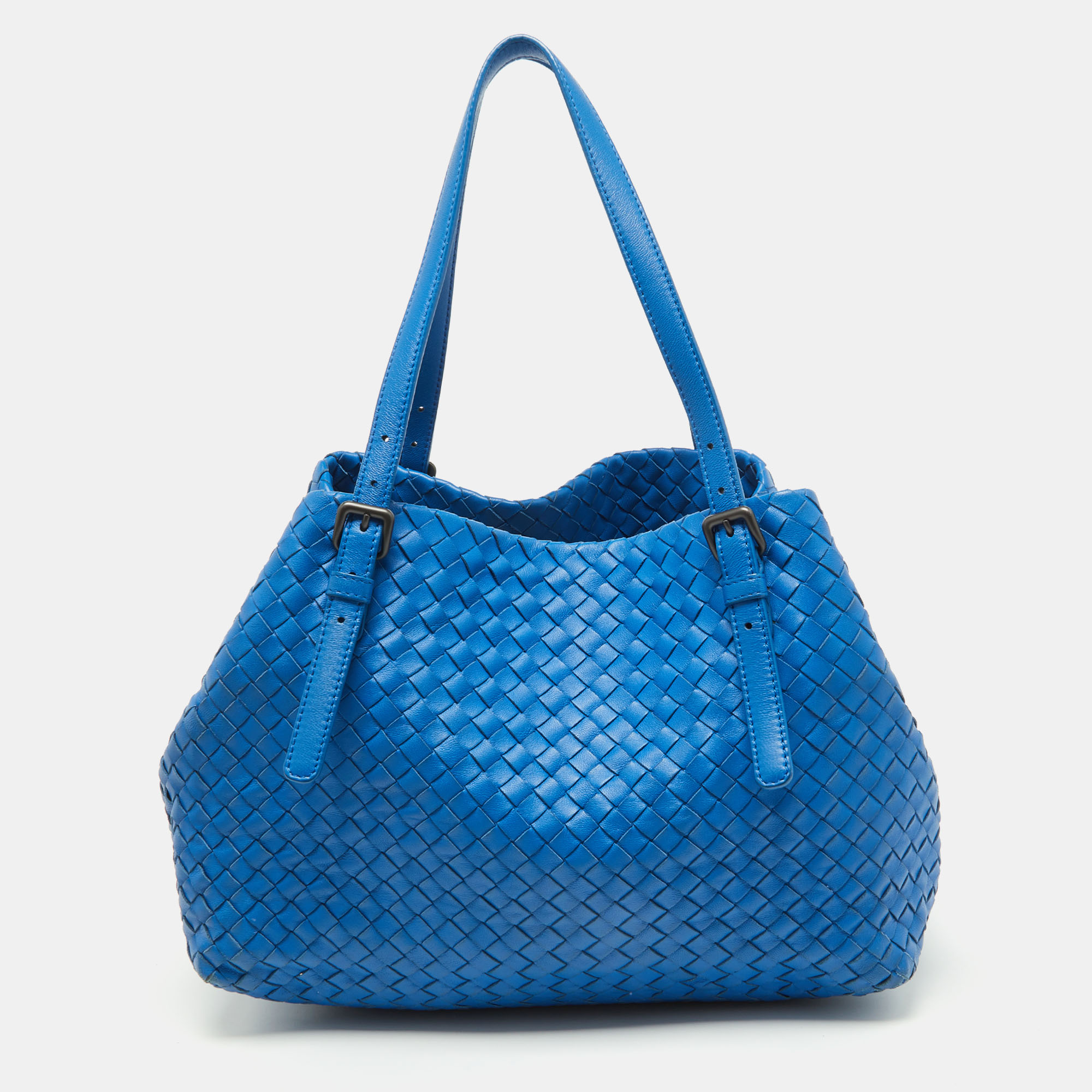 

Bottega Veneta Blue Intrecciato Leather Cesta Bag