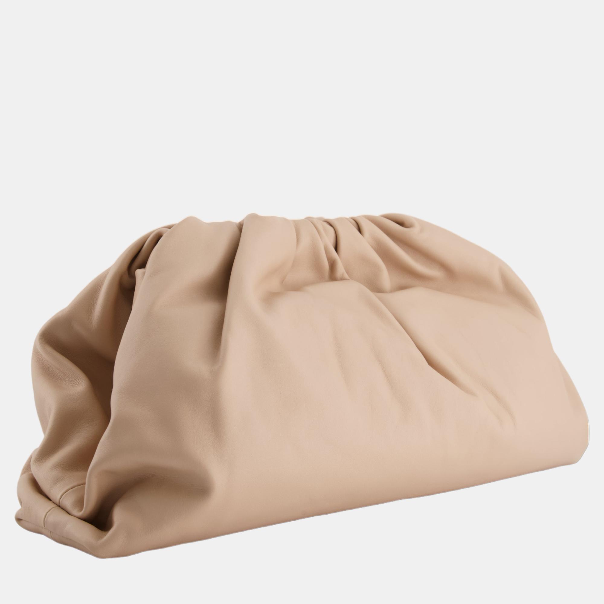 

Bottega Veneta Nude Calfskin Leather Large Pouch Bag, Beige