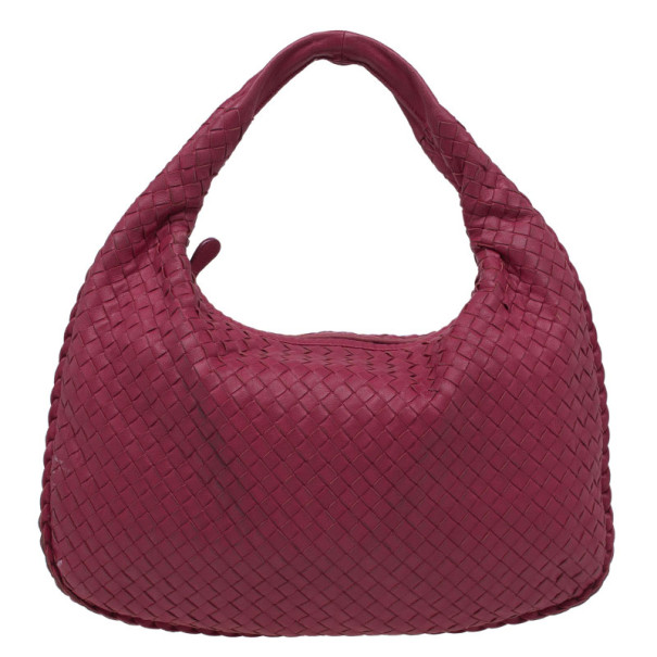 Pre Owned Bottega Veneta Pink Lambskin Medium Intrecciato Hobo