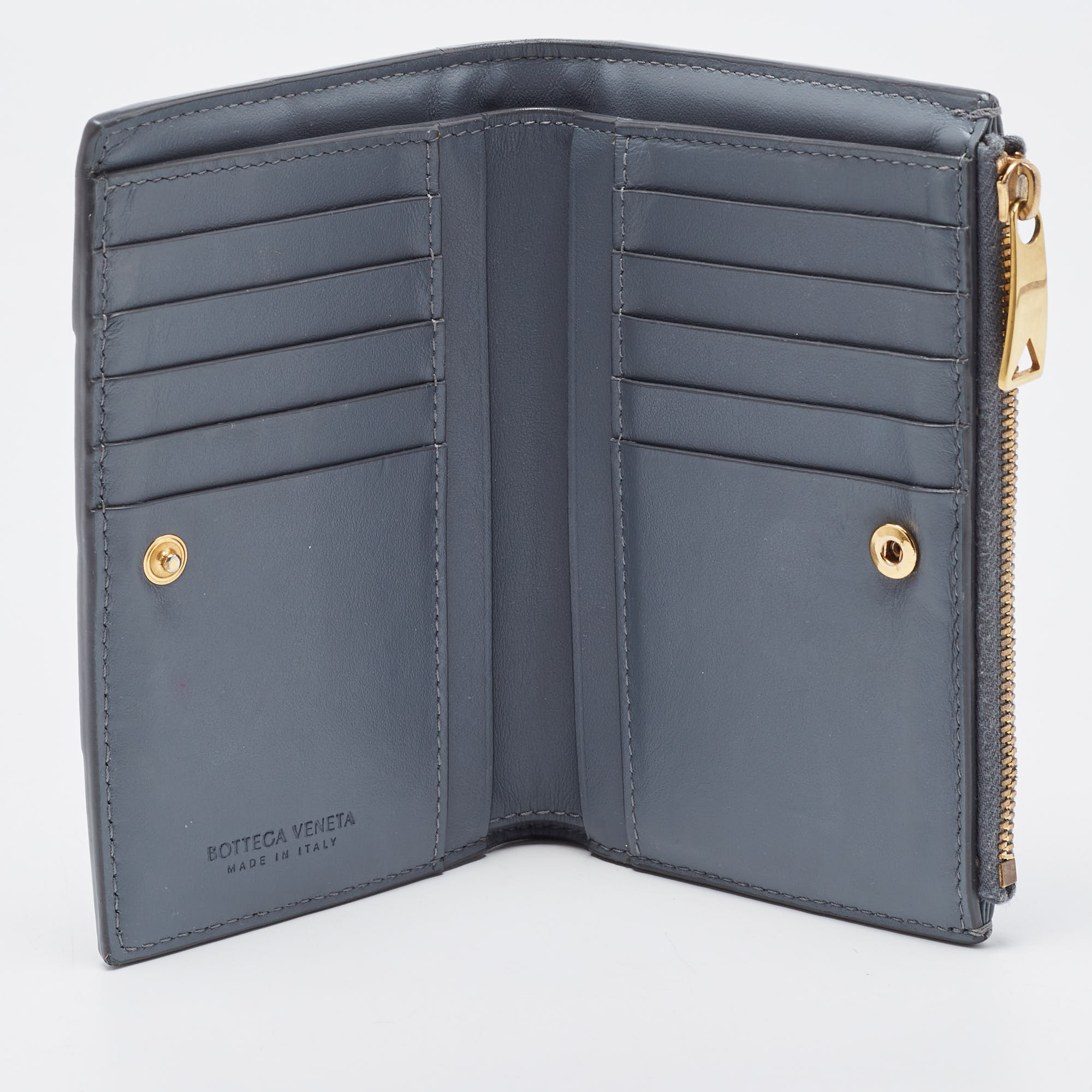 

Bottega Veneta Grey Intrecciato Leather Bifold Zip Wallet