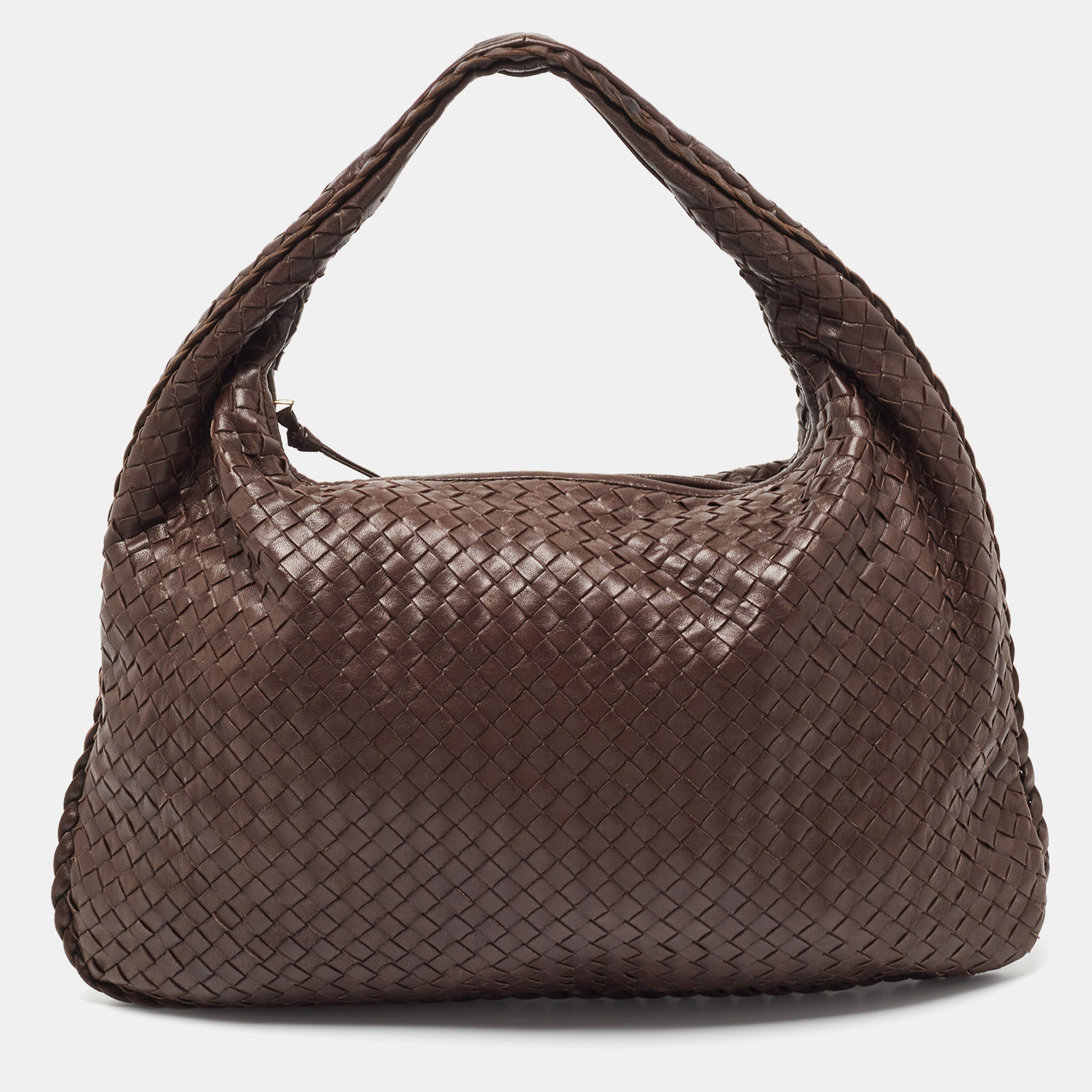 Pre Owned Bottega Veneta Choco Brown Intrecciato Leather Veneta Hobo