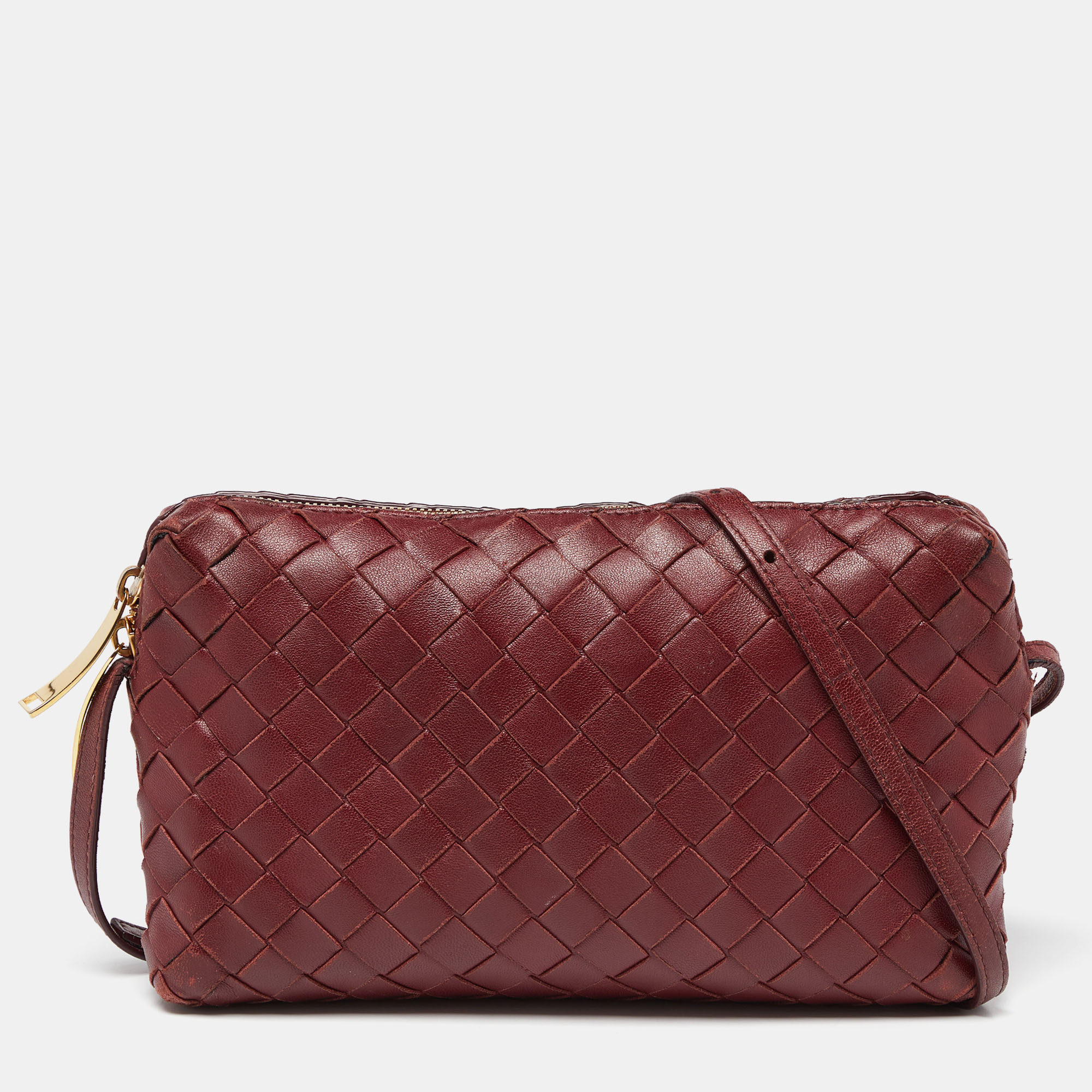 Pre-owned Bottega Veneta Burgundy Intrecciato Leather Nodini Shoulder Bag