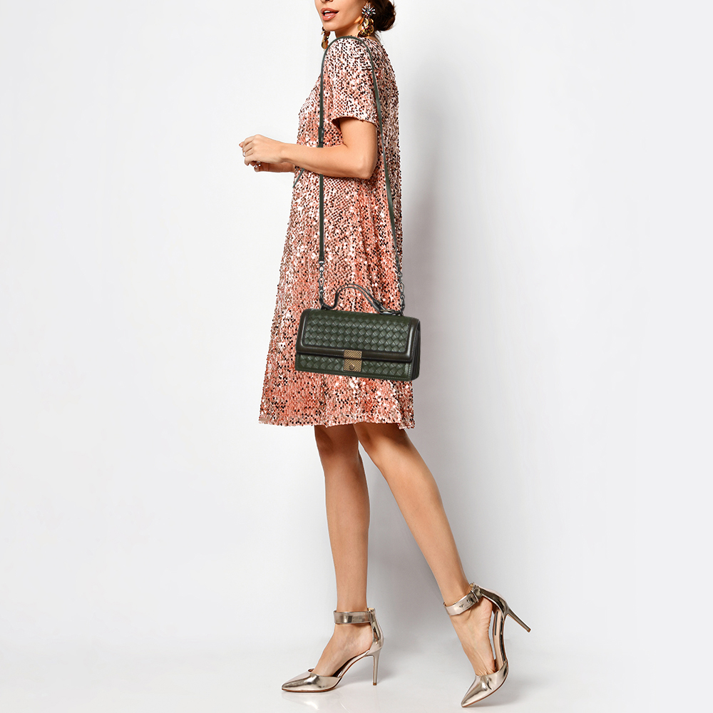 

Bottega Veneta Green Intrecciato Leather Top Handle Bag