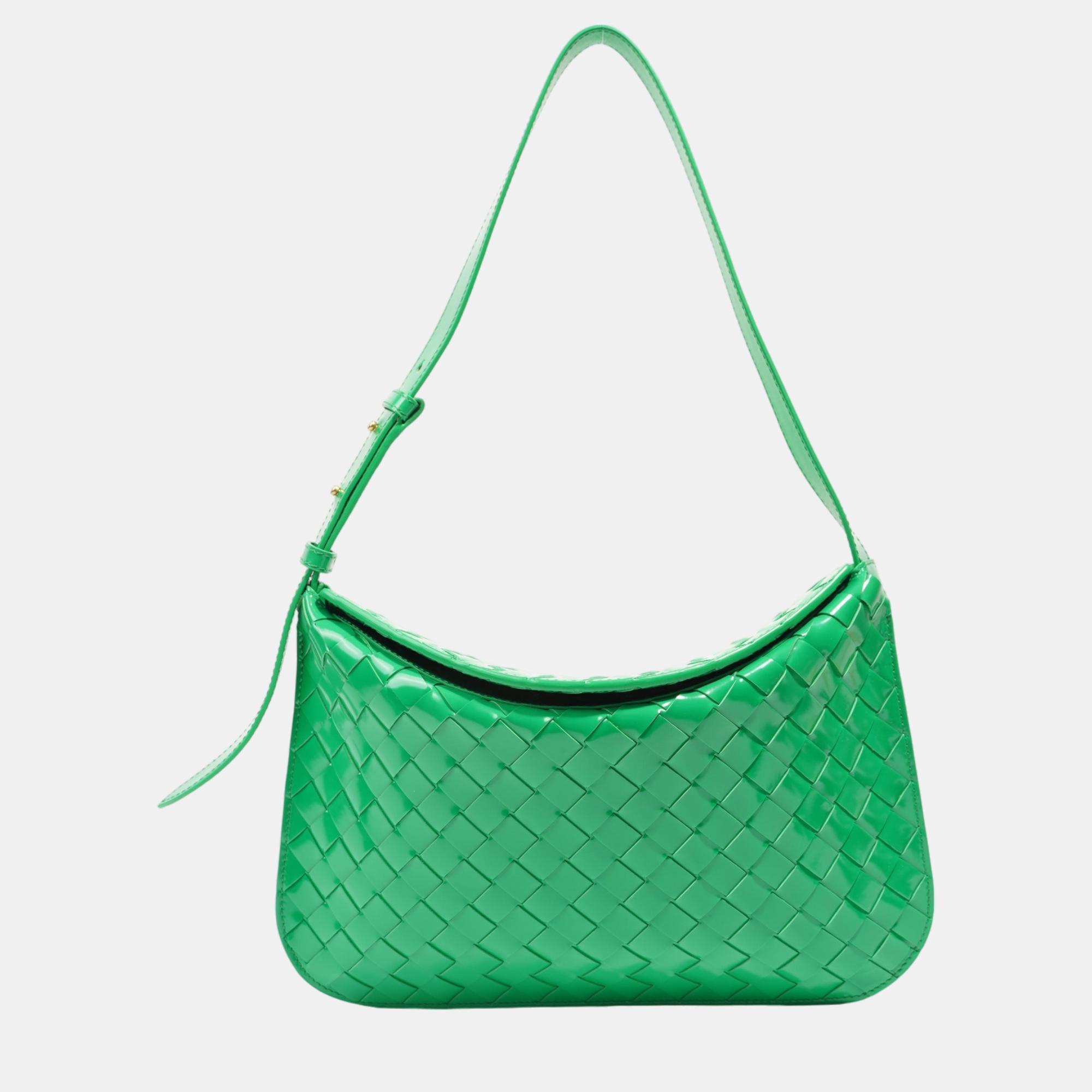 Pre-owned Bottega Veneta Womens Flap Intrecciato Shoulder Bag In Green