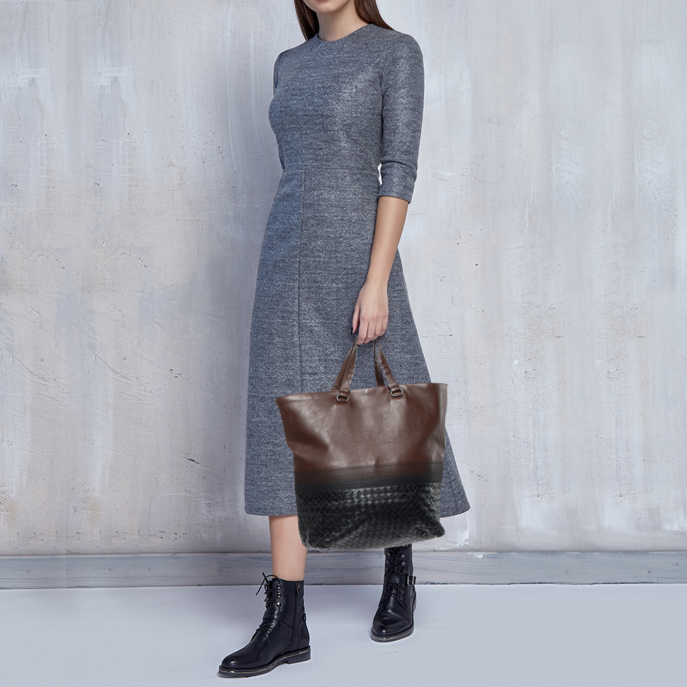 

Bottega Veneta Brown/Black Intrecciato Leather Tote