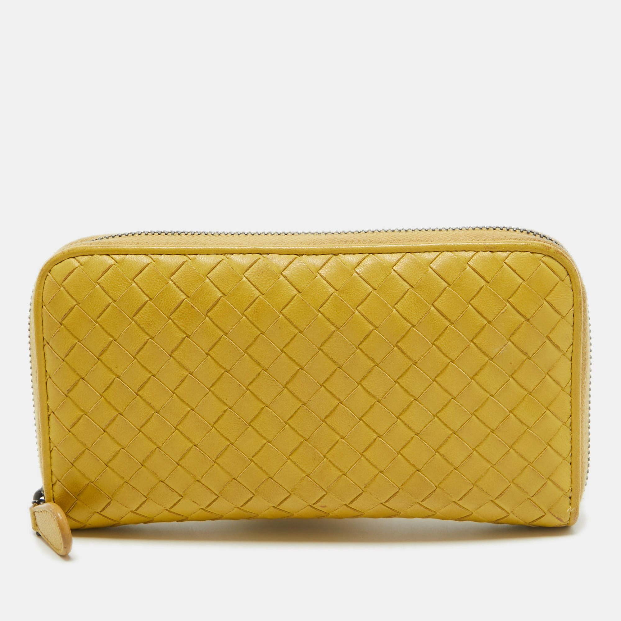 

Bottega Veneta Yellow Intrecciato Leather Zip Around Wallet