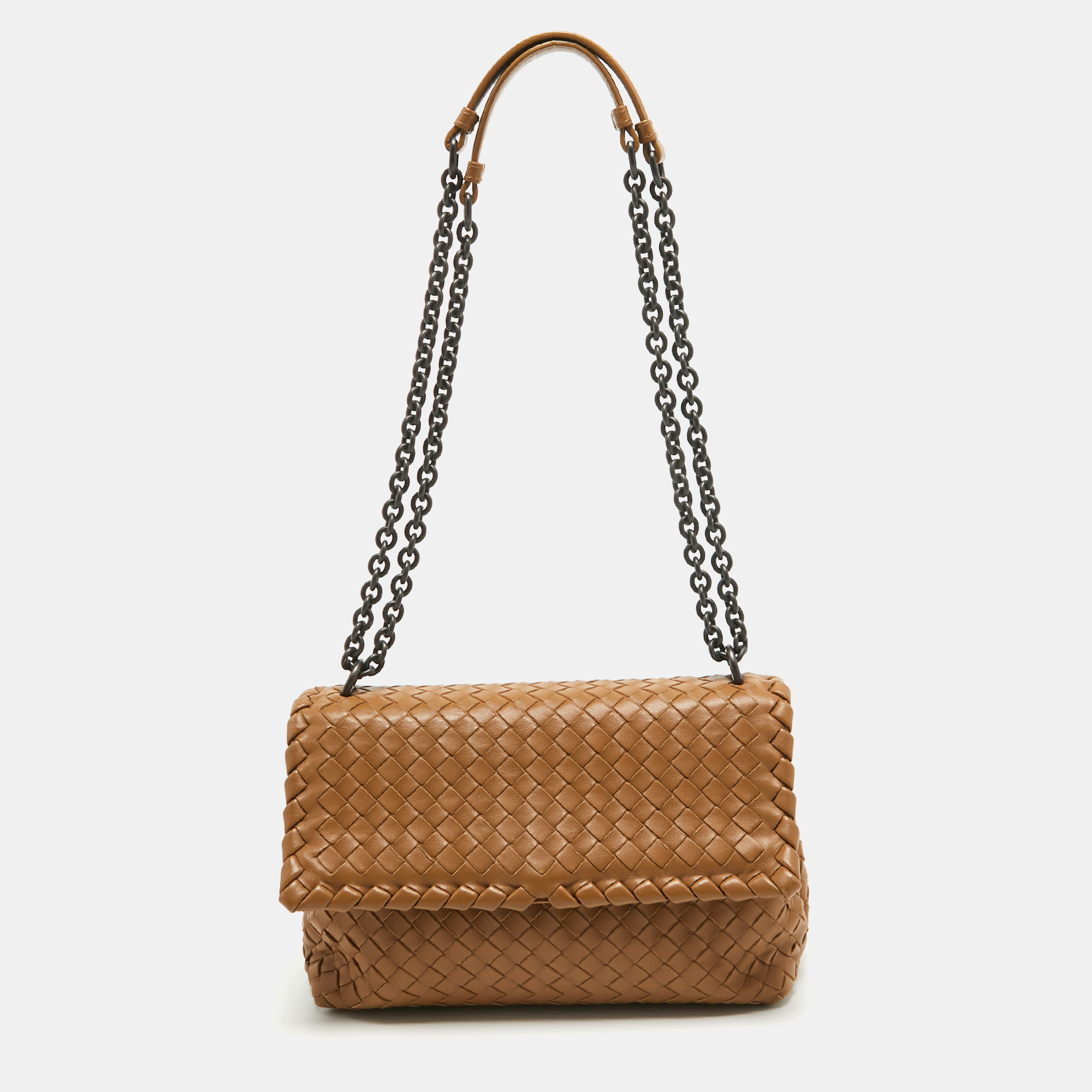 Pre-owned Bottega Veneta Brown Intrecciato Leather Olimpia Flap Shoulder Bag