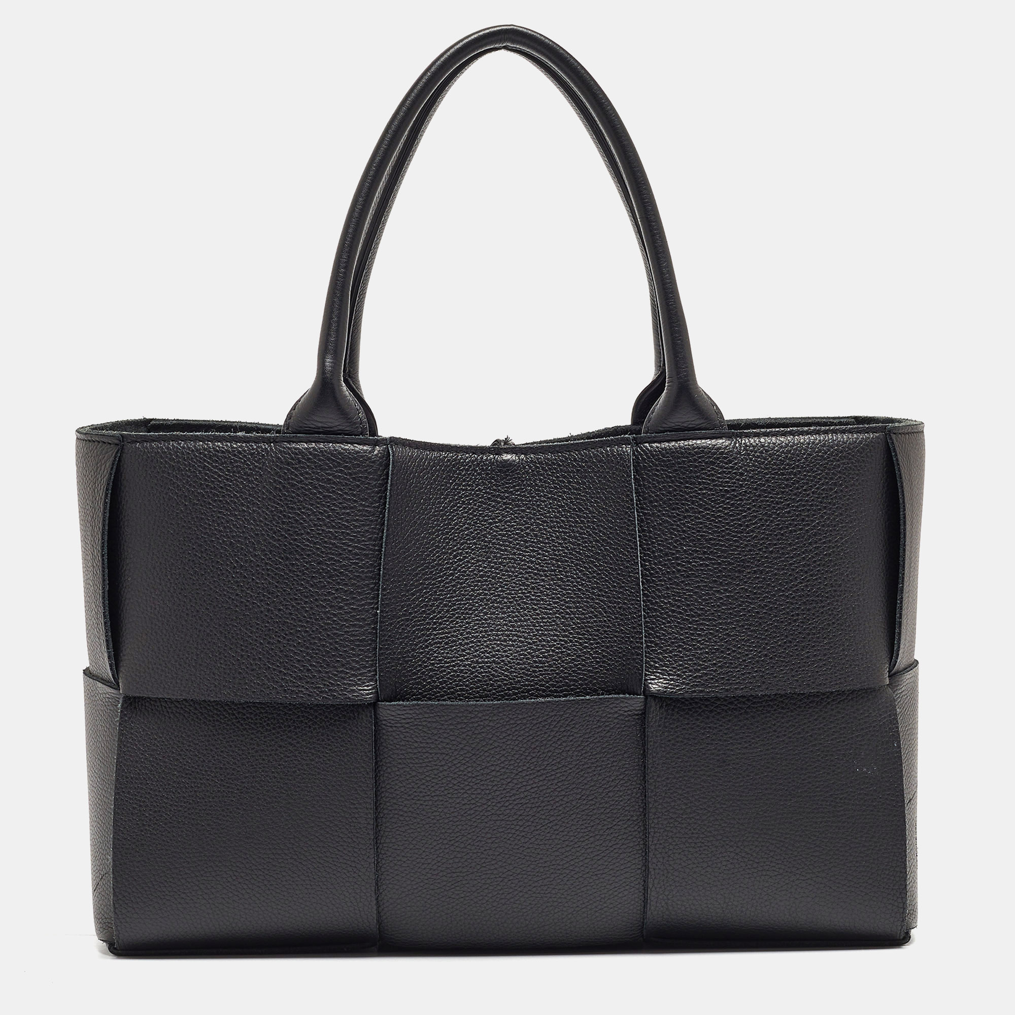 Pre-owned Bottega Veneta Black Intreccio Leather Small Arco Tote