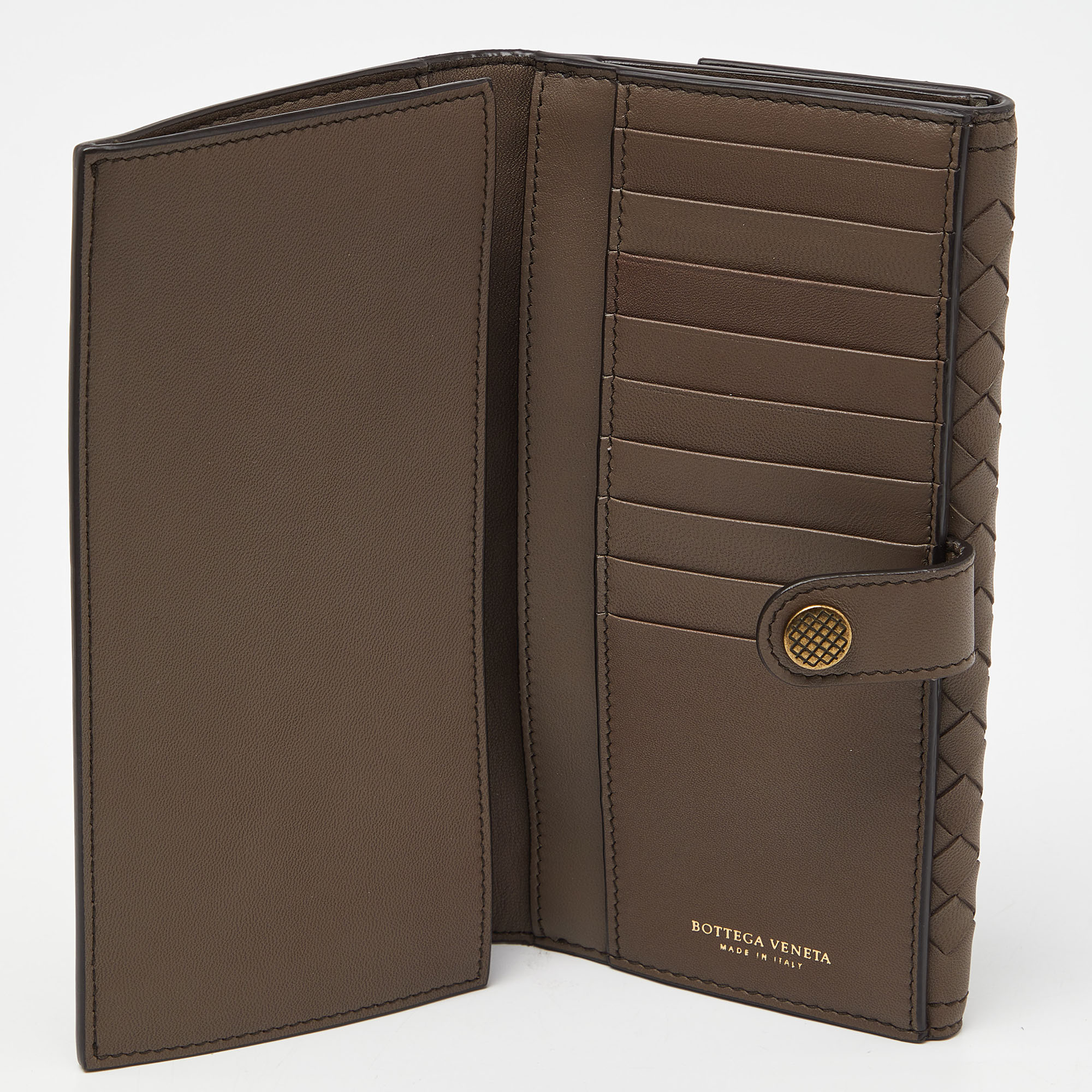 

Bottega Veneta Beige Intrecciato Leather Flap Continental Wallet, Brown