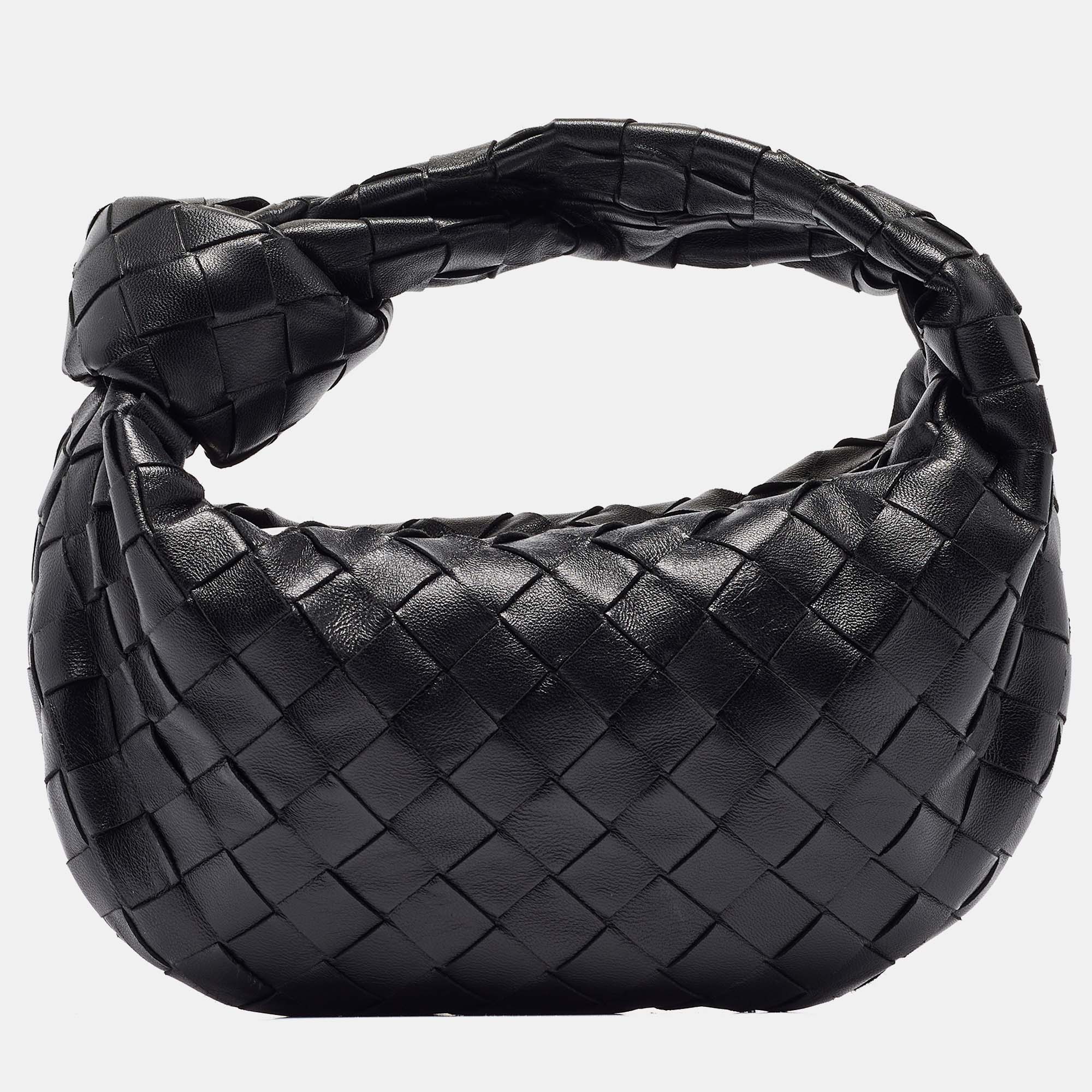 Pre-owned Bottega Veneta Black Intrecciato Leather Mini Bv Jodie Hobo
