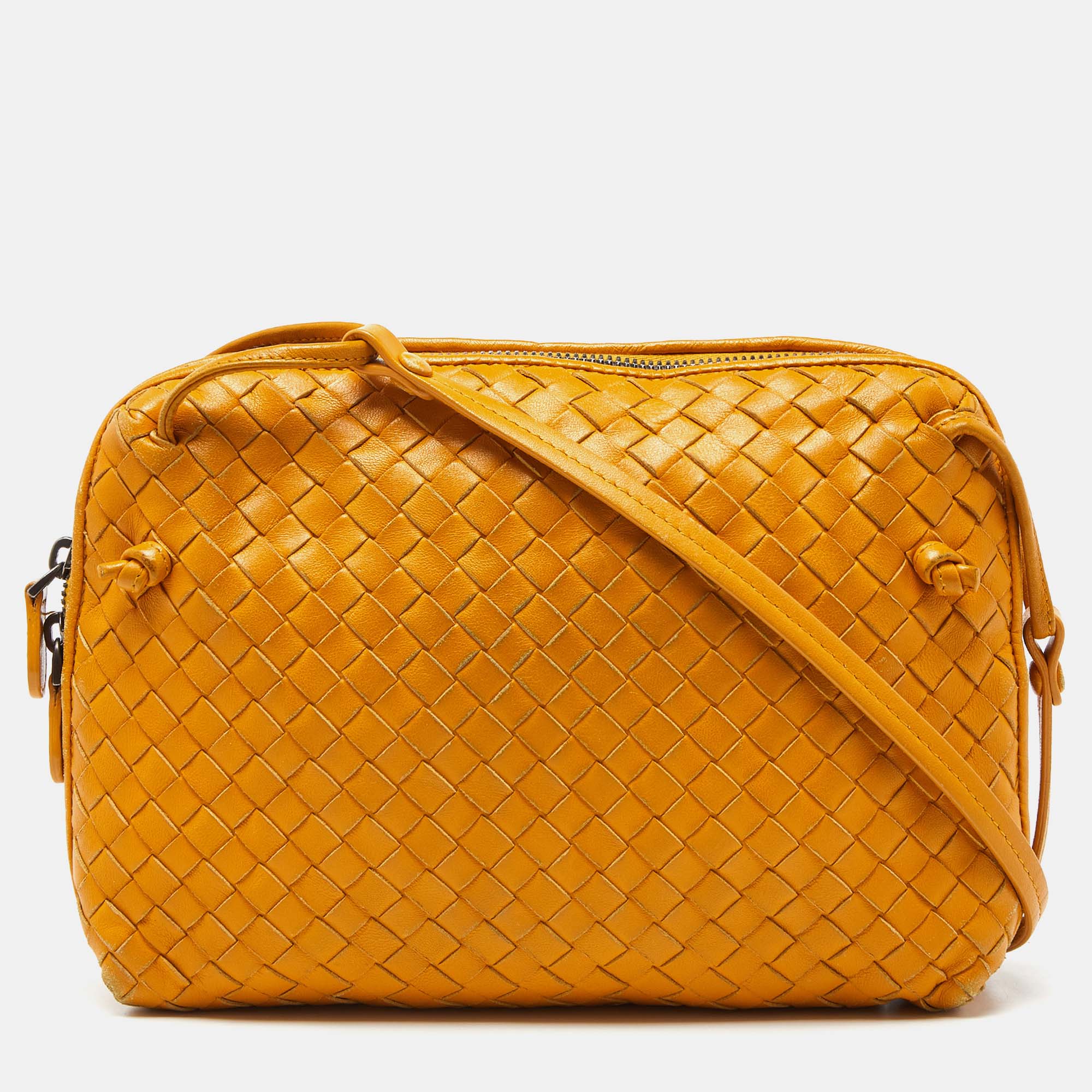 Pre-owned Bottega Veneta Yellow Intrecciato Leather Nodini Crossbody Bag