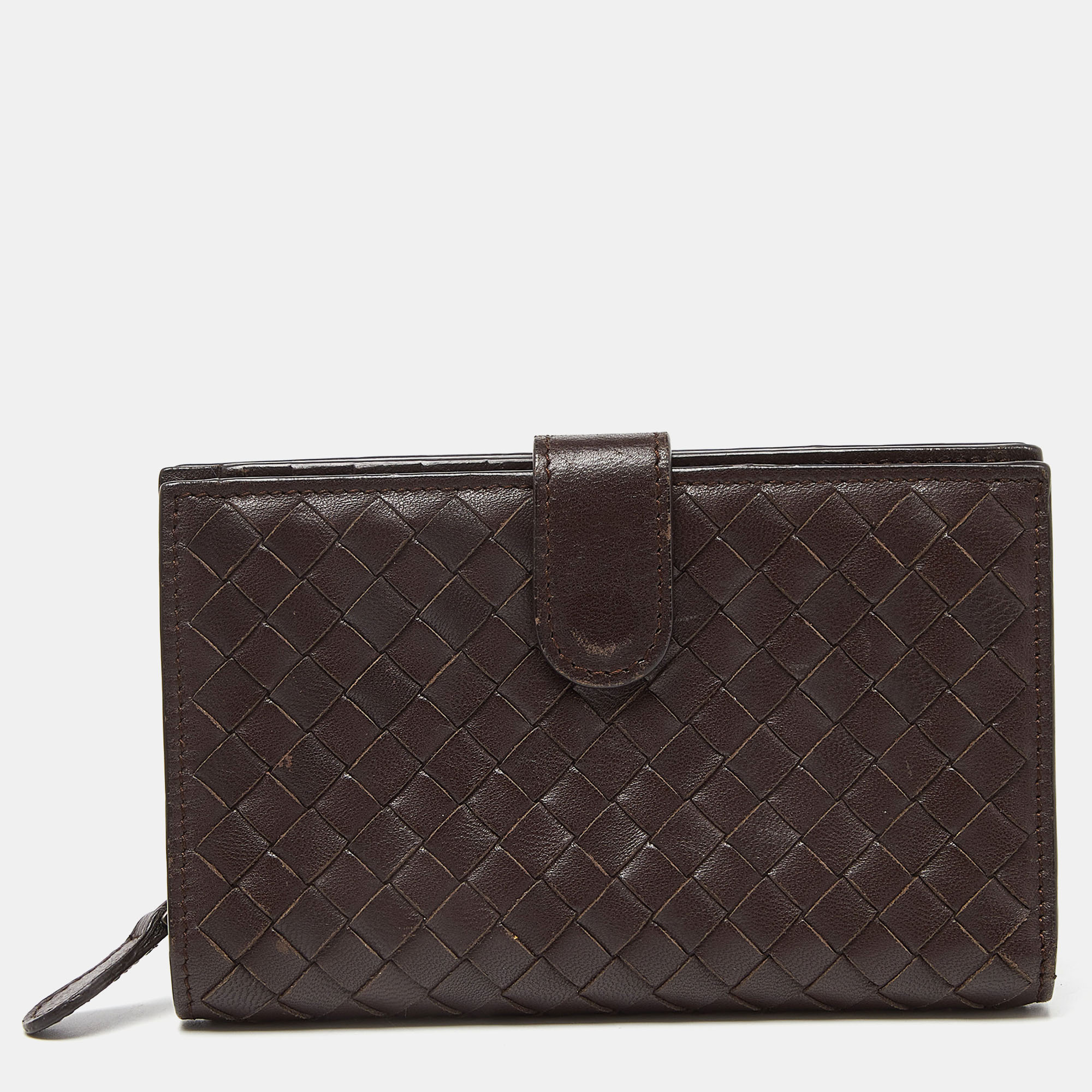 Pre-owned Bottega Veneta Brown Intrecciato Leather French Wallet