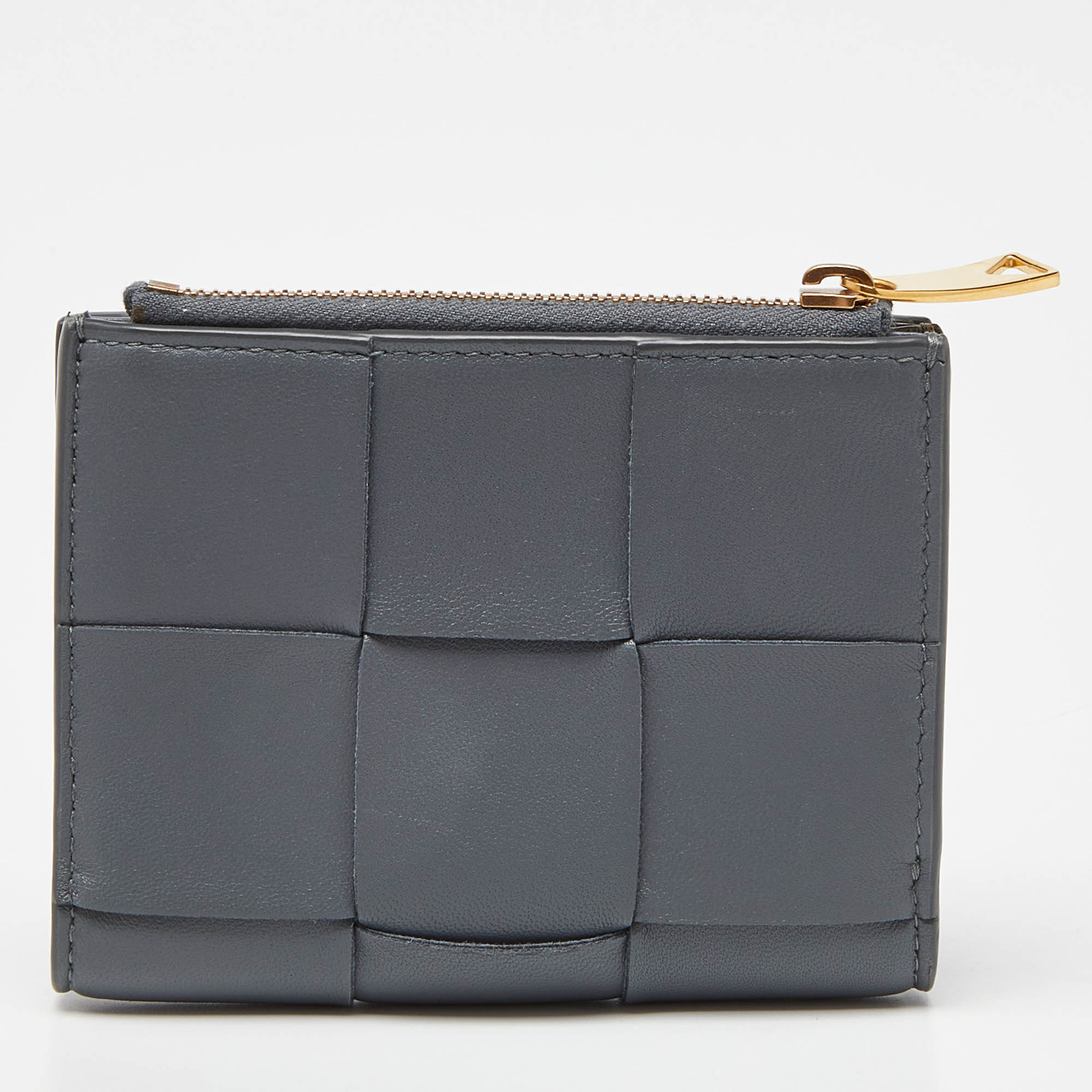 Pre-owned Bottega Veneta Grey Intrecciato Leather Cassette Bifold Compact Wallet