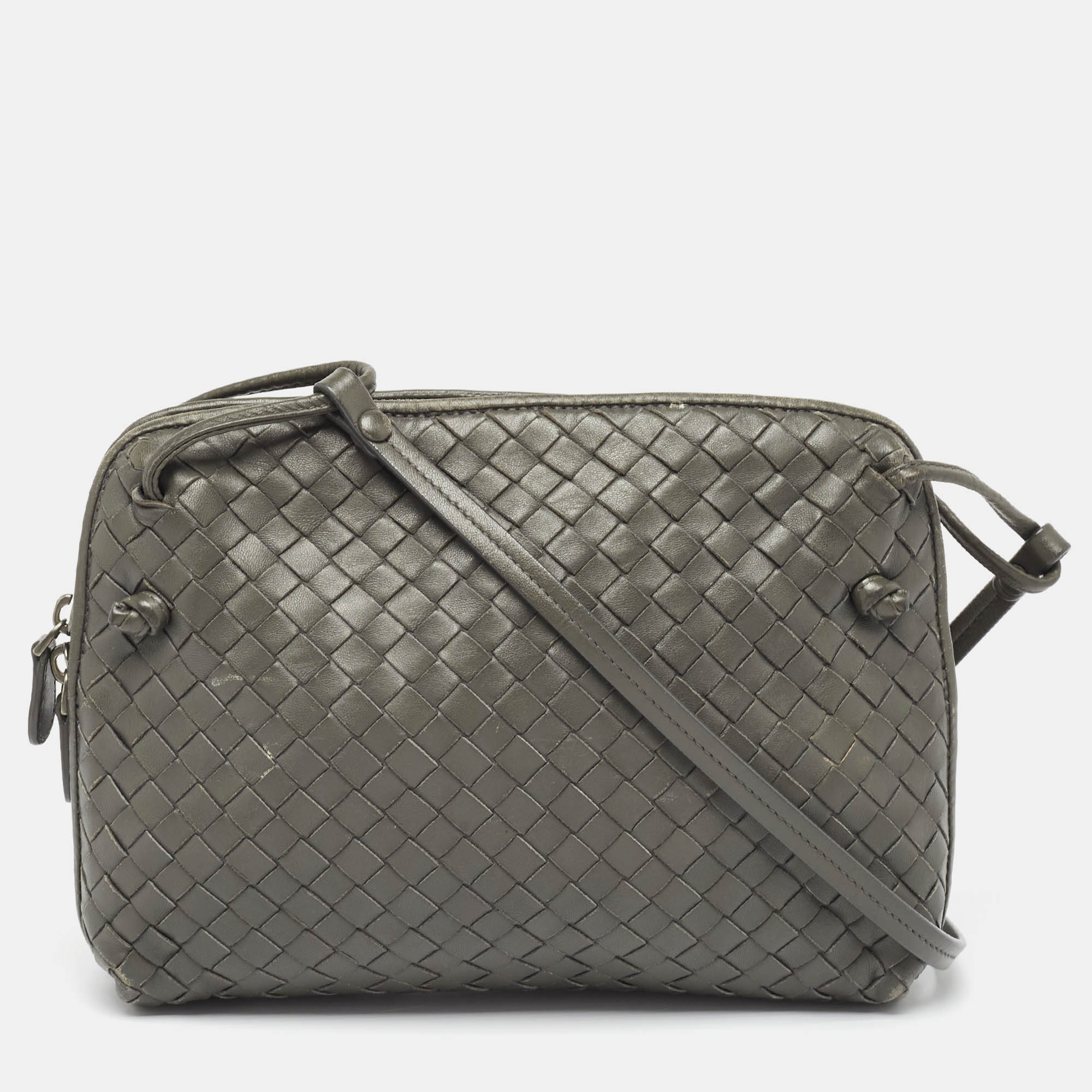 

Bottega Veneta Grey Intrecciato Leather Nodini Crossbody Bag