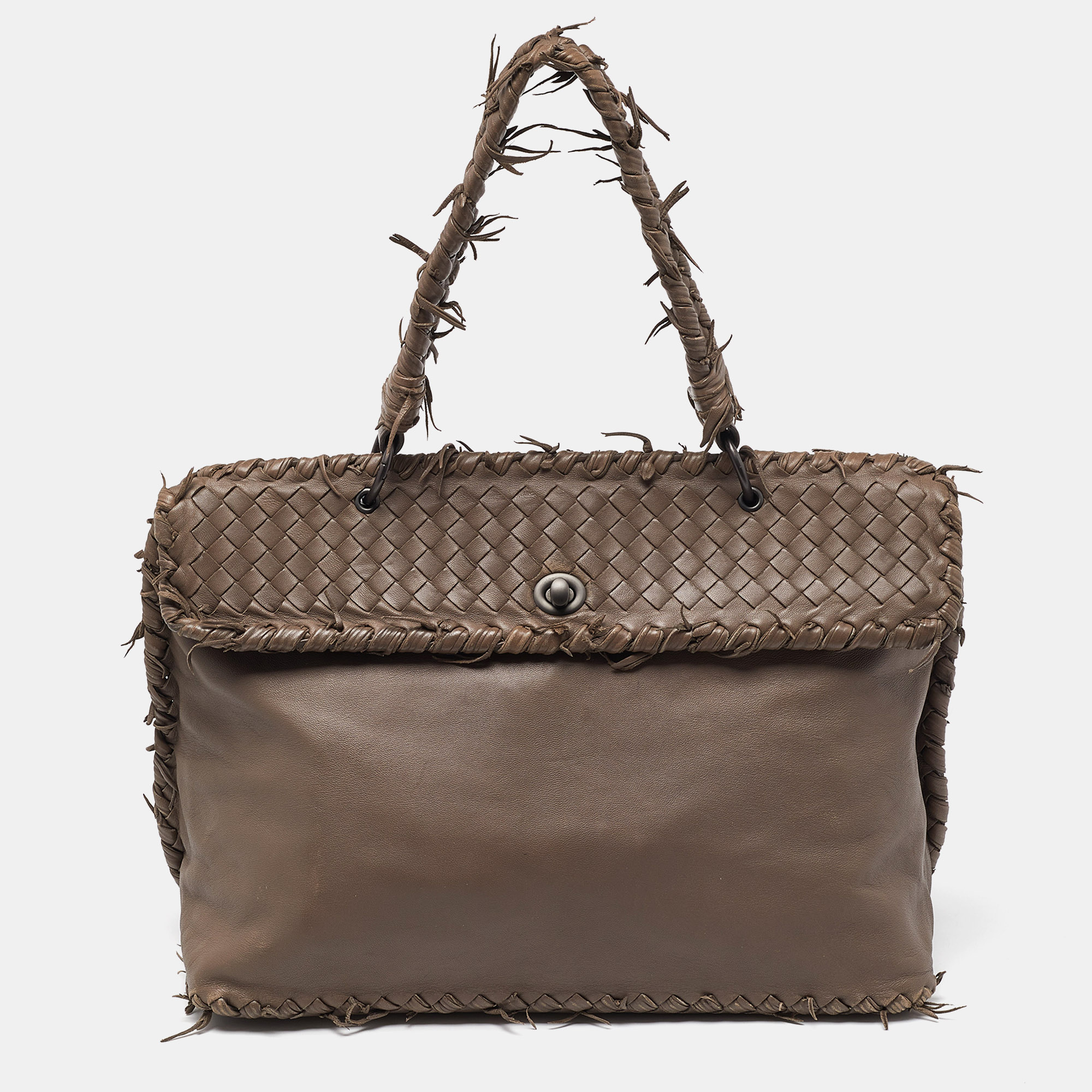 Pre-owned Bottega Veneta Beige Intrecciato Leather Top Handle Bag