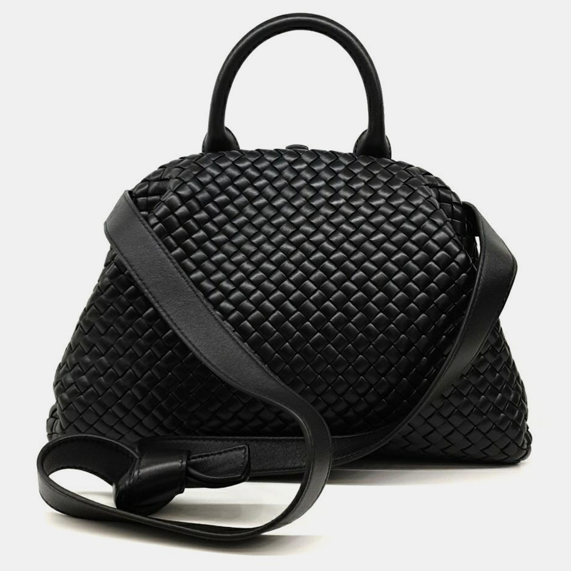 

Bottega Veneta Black Leather Intrecciato Small Handle Bag