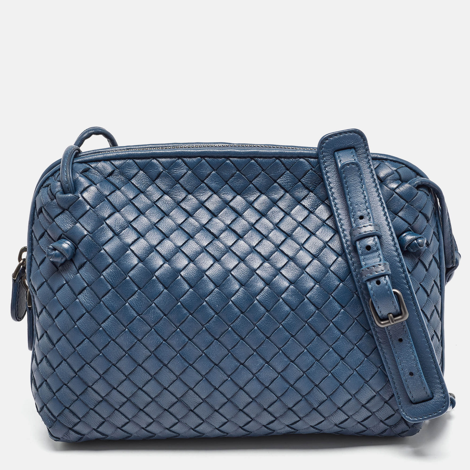 

Bottega Veneta Teal Intrecciato Leather Nodini Crossbody Bag, Blue