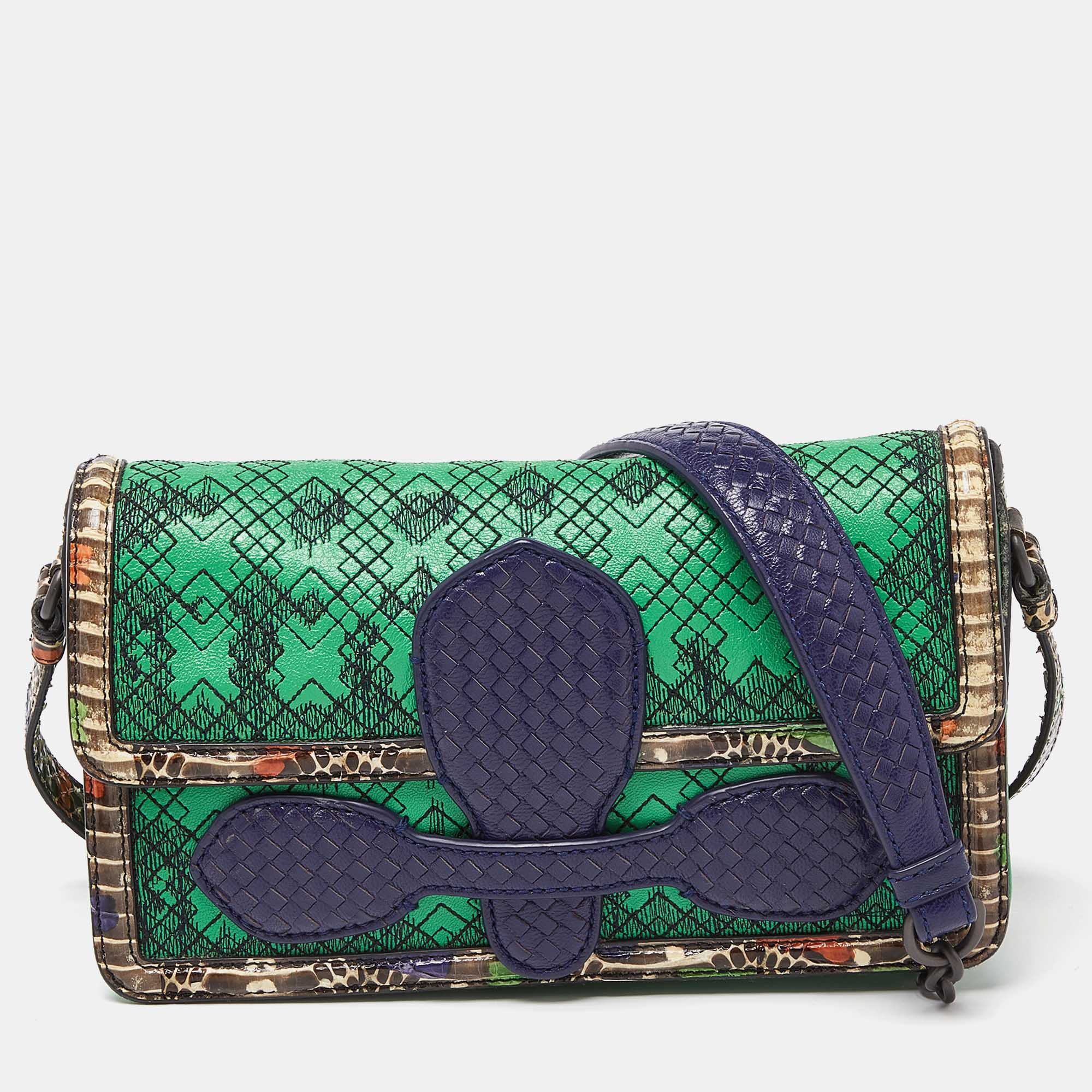 

Bottega Veneta Multicolor Leather and Snakeskin Irish Madras Shoulder Bag