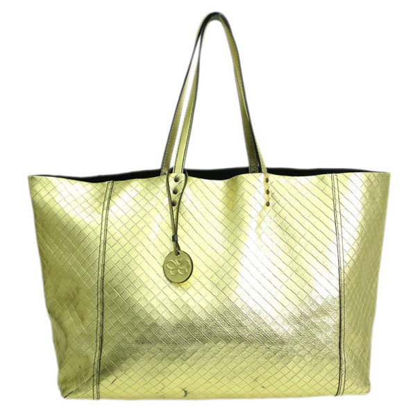 Pre Owned Bottega Veneta Gold Intrecciomirage Tote