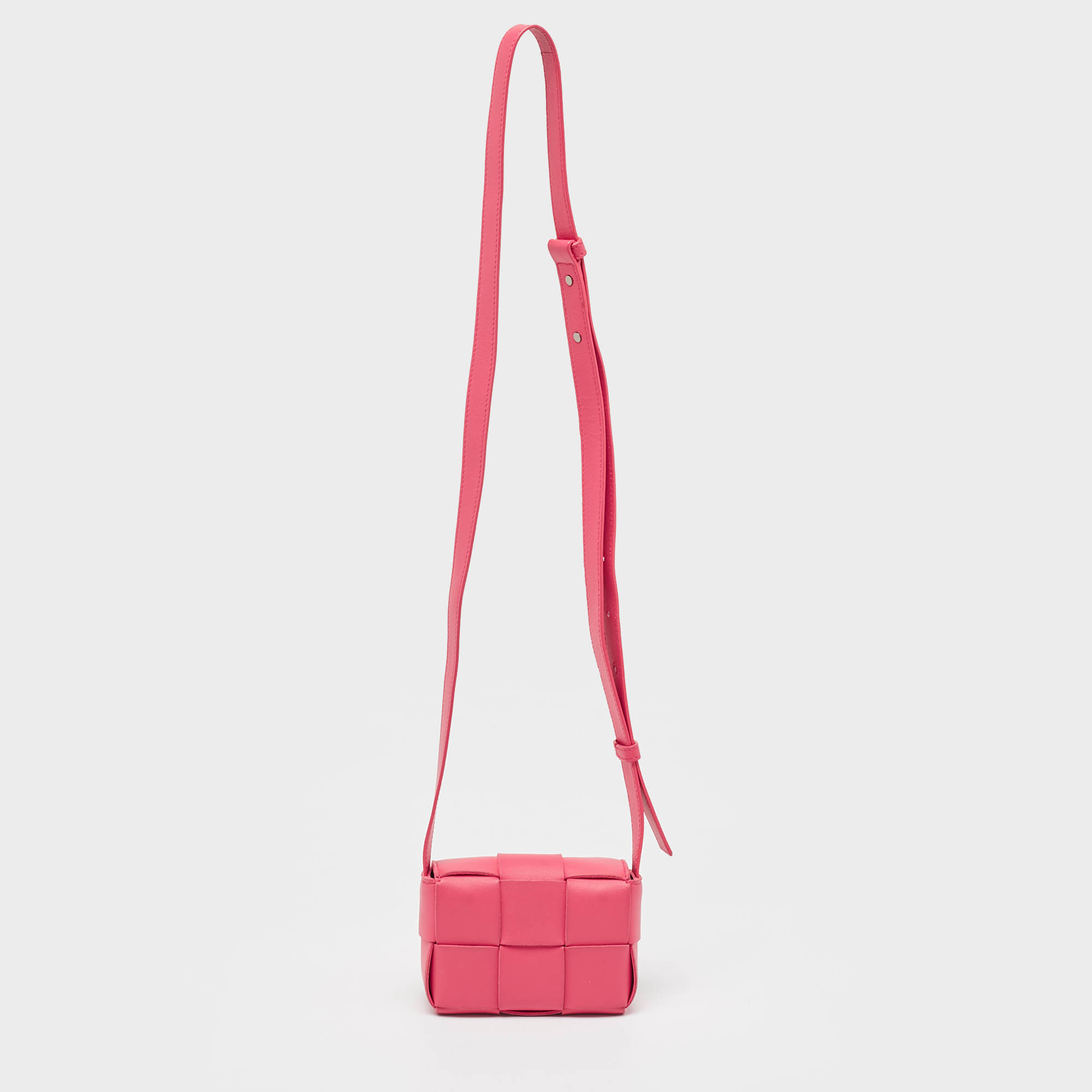 

Bottega Veneta Fuchsia Intreccio Leather Mini Cassette Crossbody Bag, Pink