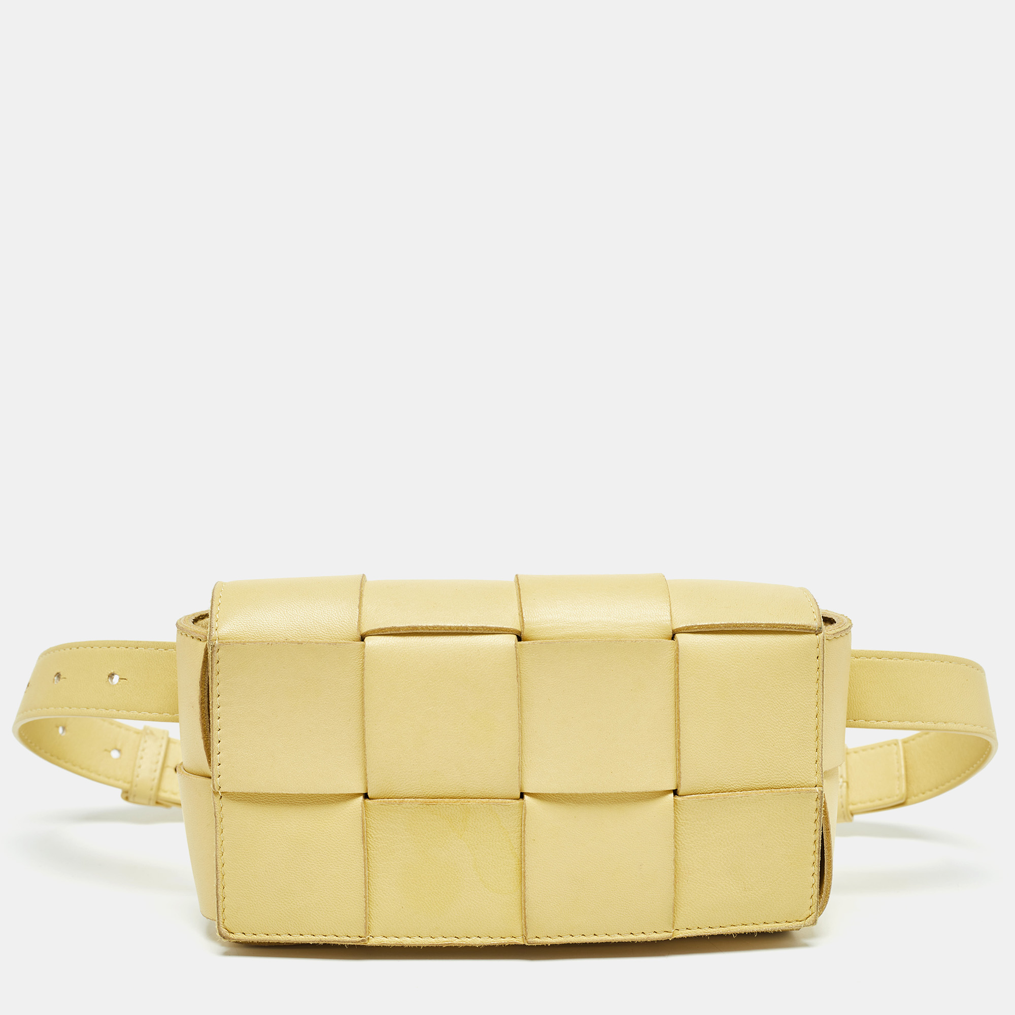 

Bottega Veneta Yellow Intreccio Leather Cassette Belt Bag