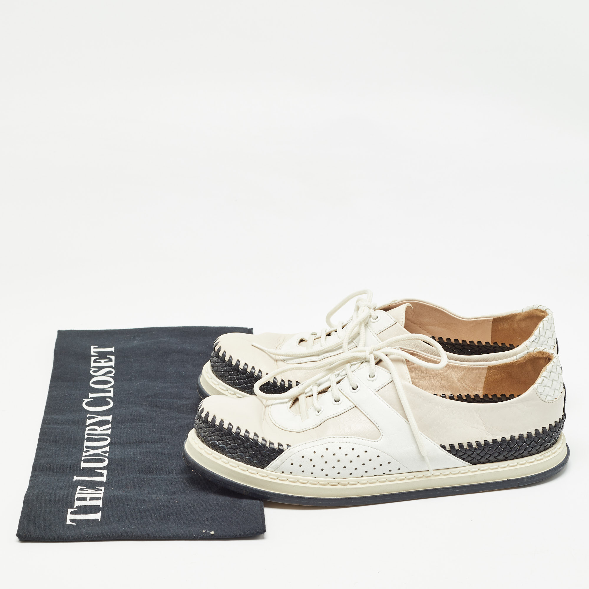Bottega Veneta Tricolor Woven Leather and Leather Lace Up  Sneakers Size 37 