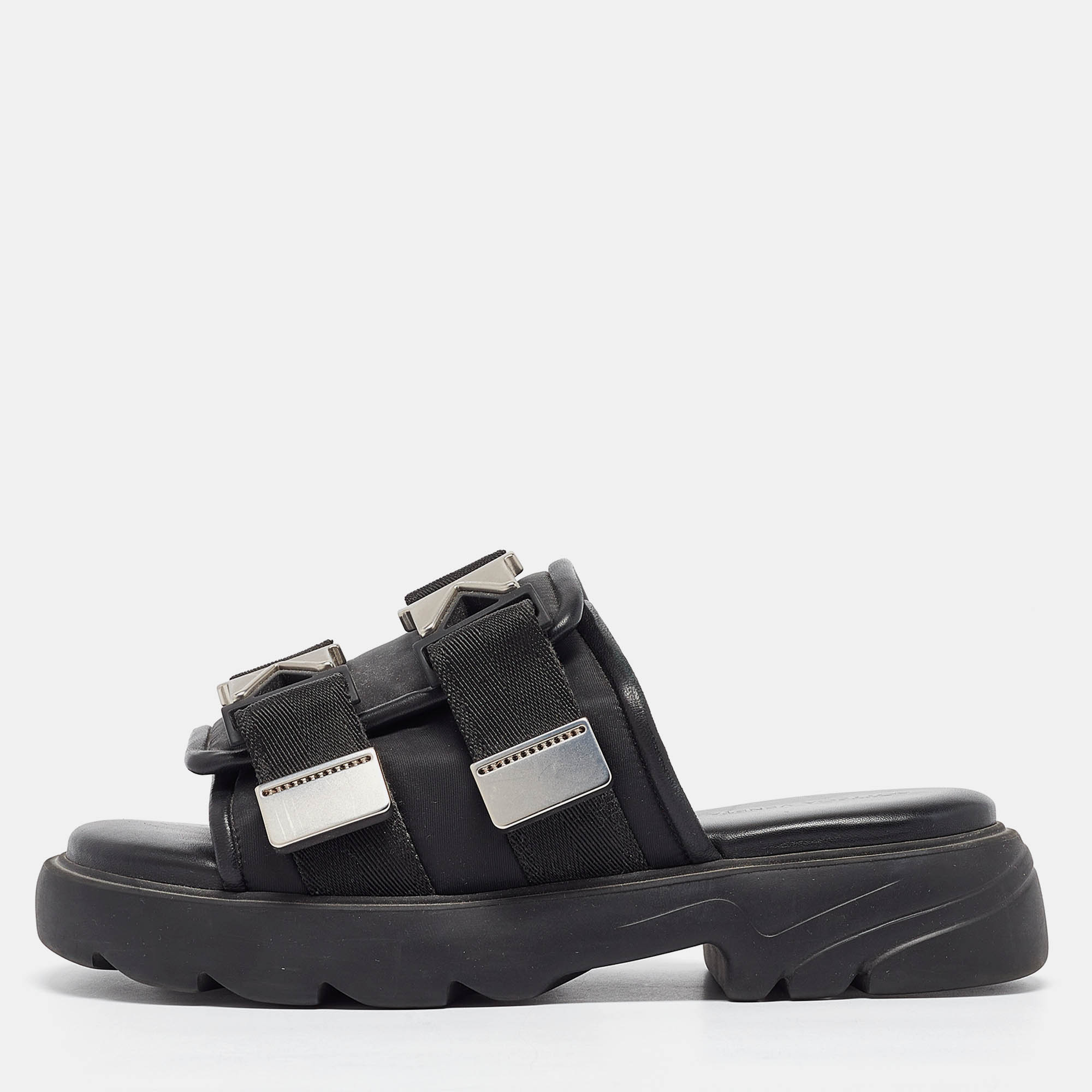 

Bottega Veneta Black Leather and Nylon Flash Bomber Open-Toe Sandals Size