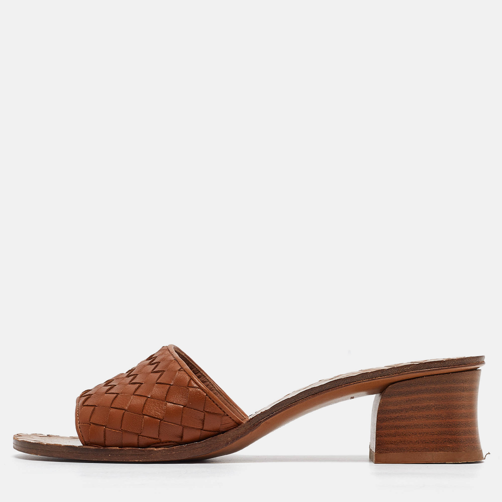 

Bottega Veneta Brown Intrecciato Leather Slide Sandals Size