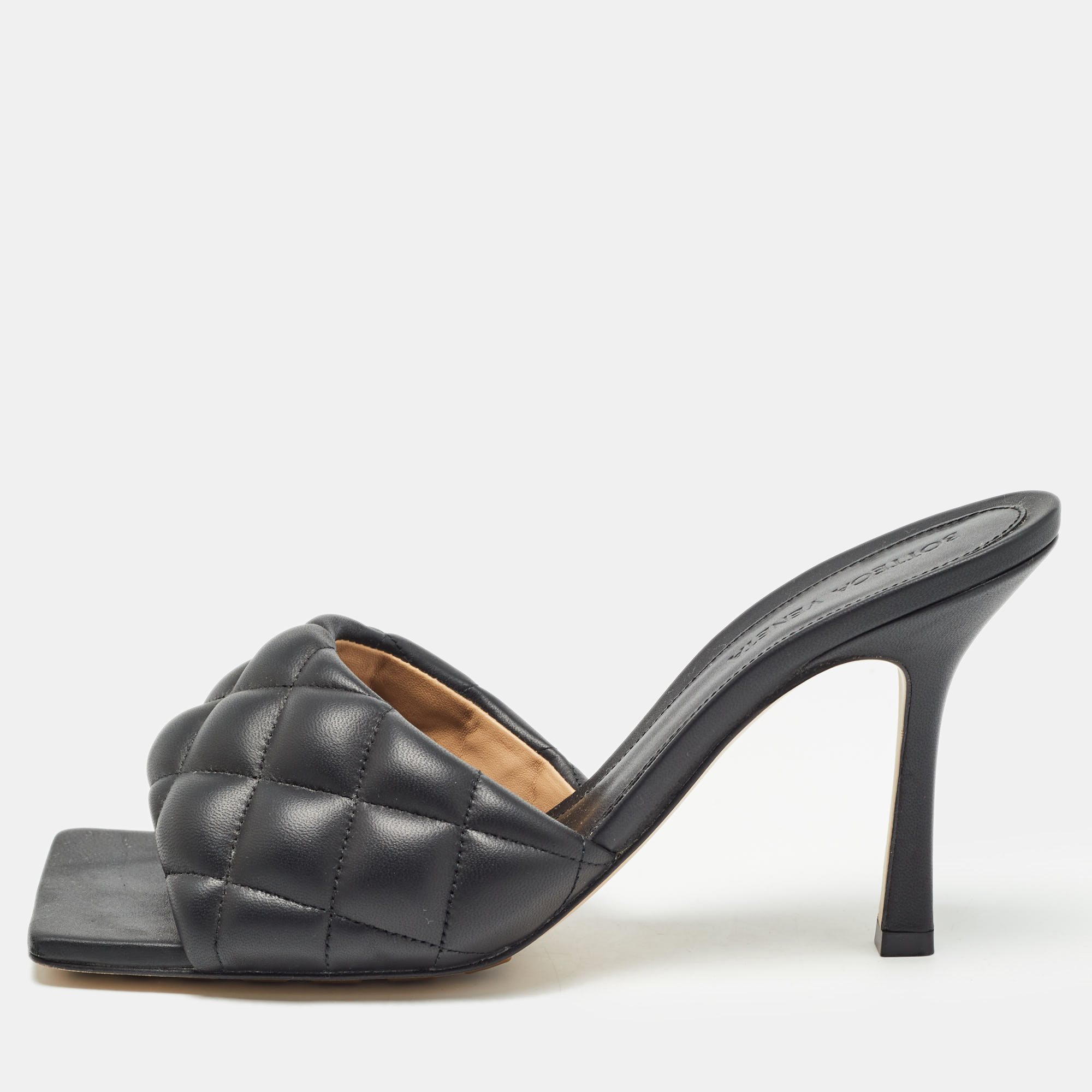 

Bottega Veneta Black Quilted Leather Slide Sandals Size