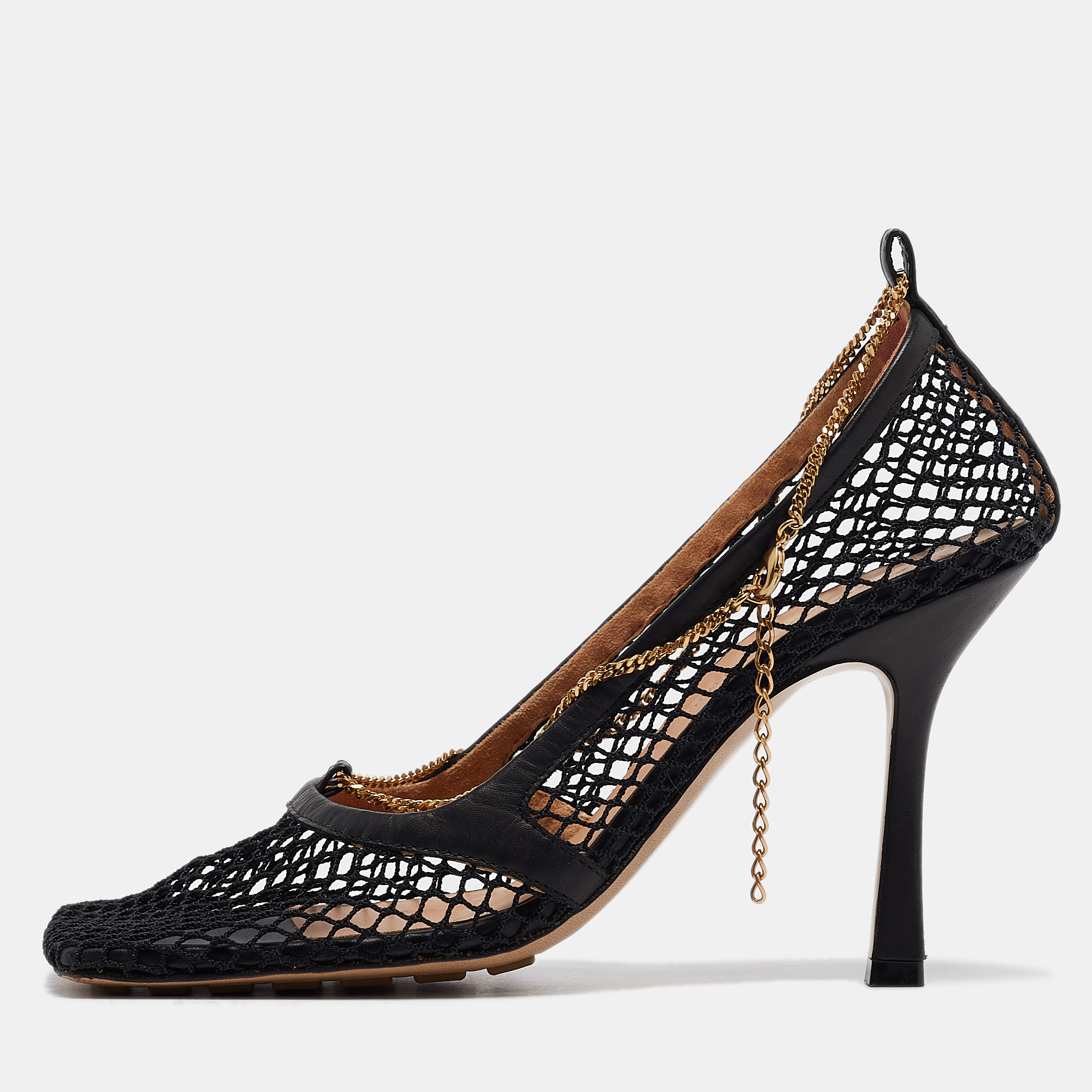 

Bottega Veneta Black Mesh Chain Detail Stretch Pumps Size