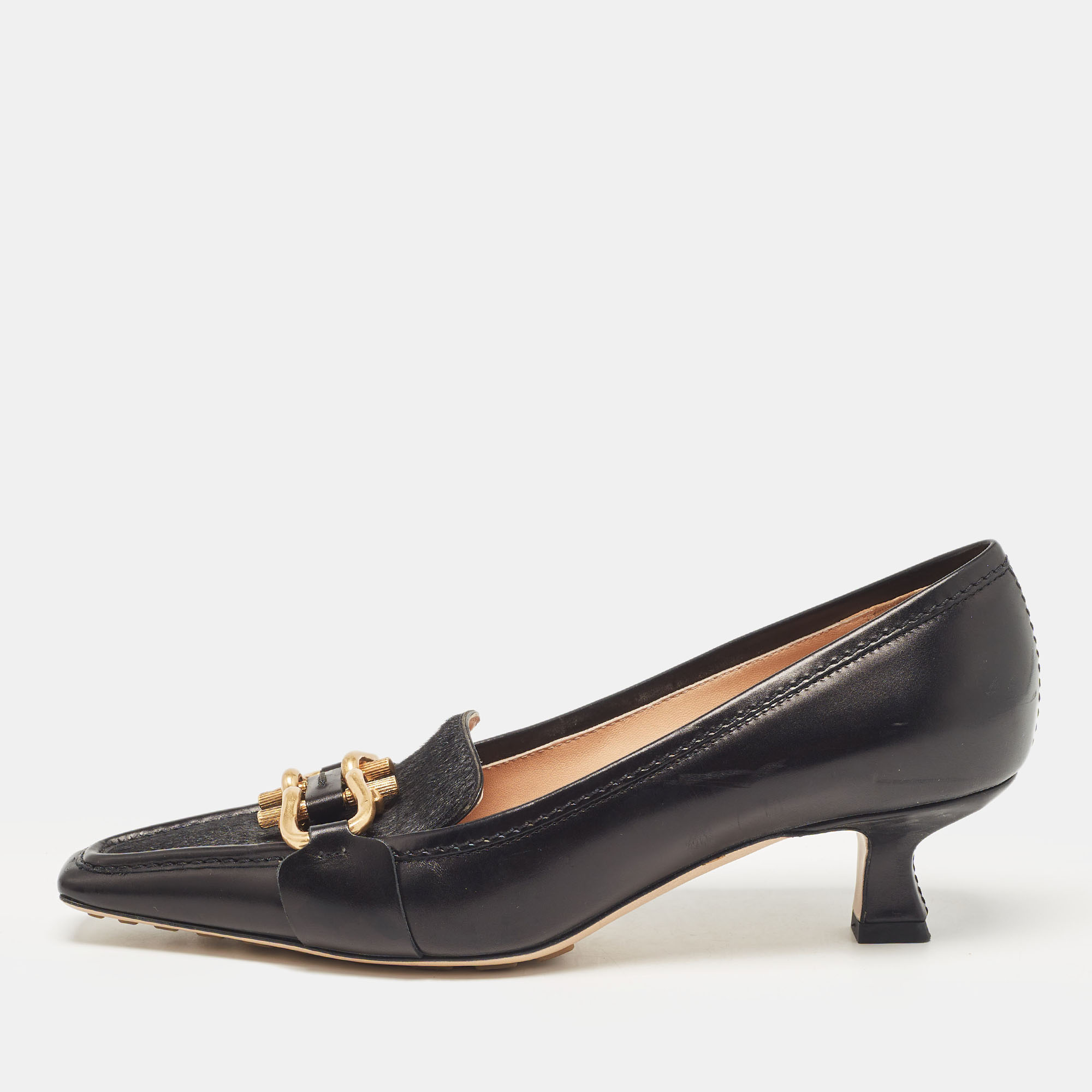 

Bottega Veneta Black Leather and Calf Hair Madame Pumps Size