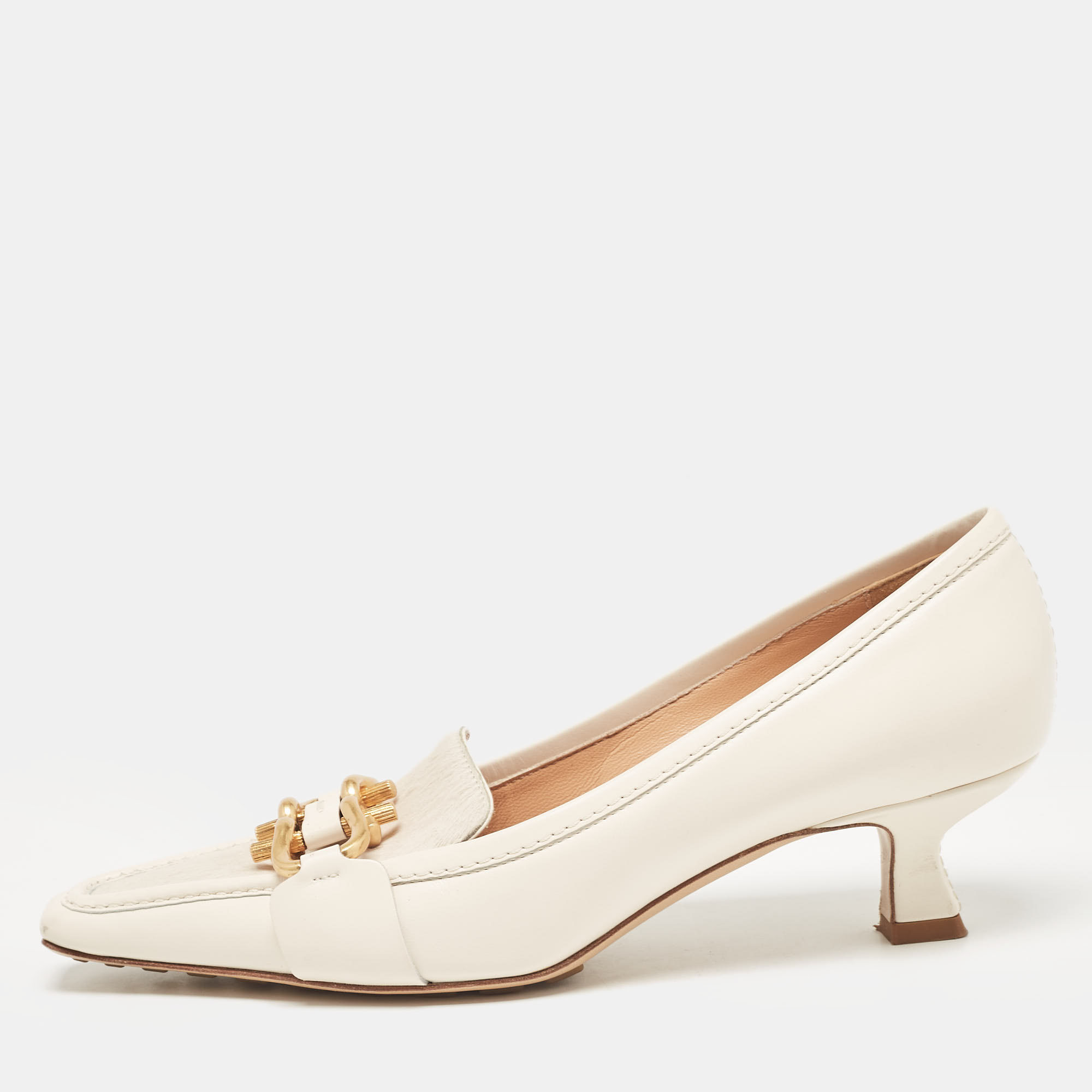 

Bottega Veneta Off White Leather and Calf Hair Madame Pumps Size