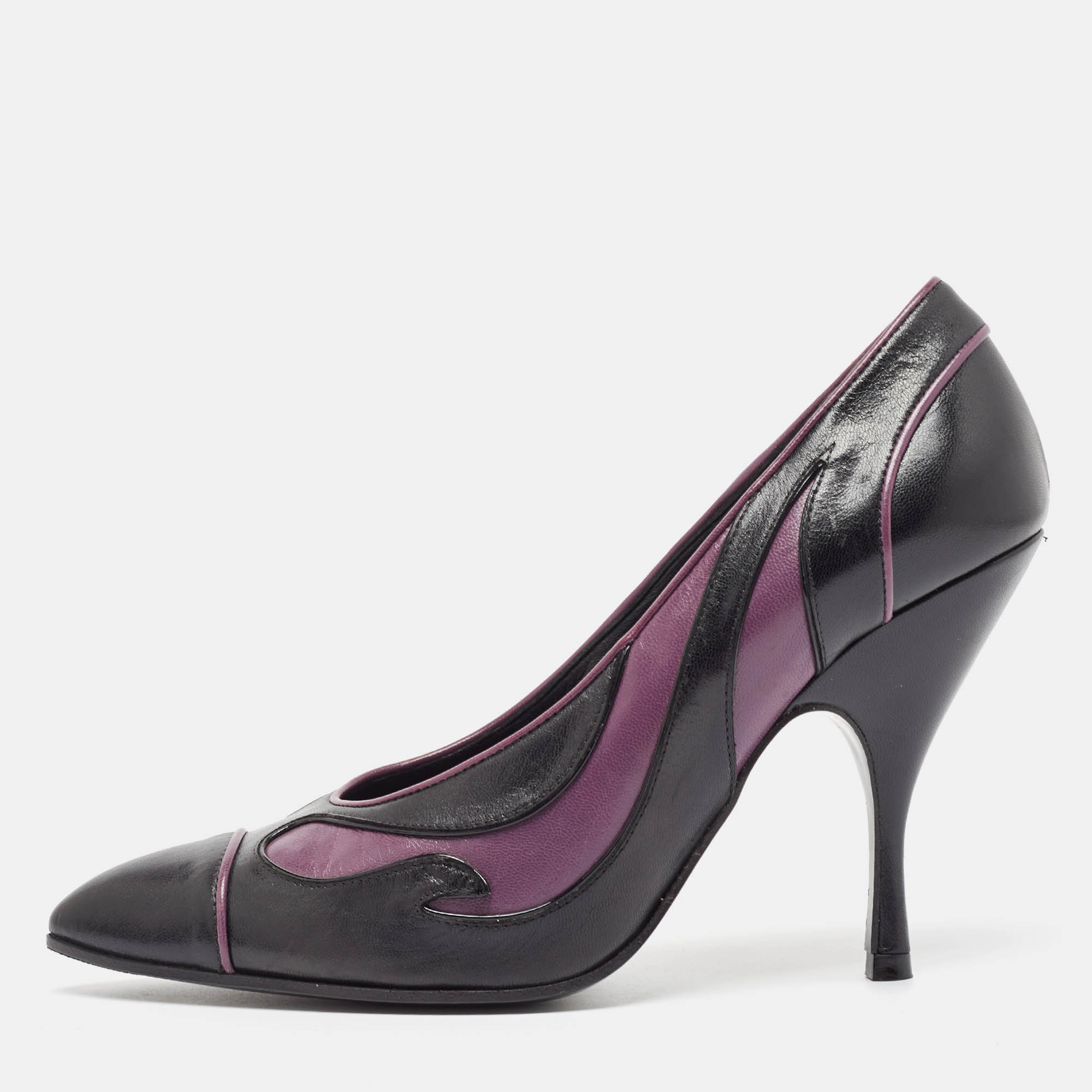 Pre-owned Bottega Veneta Black/purple Leather Lasercut Pumps Size 37.5