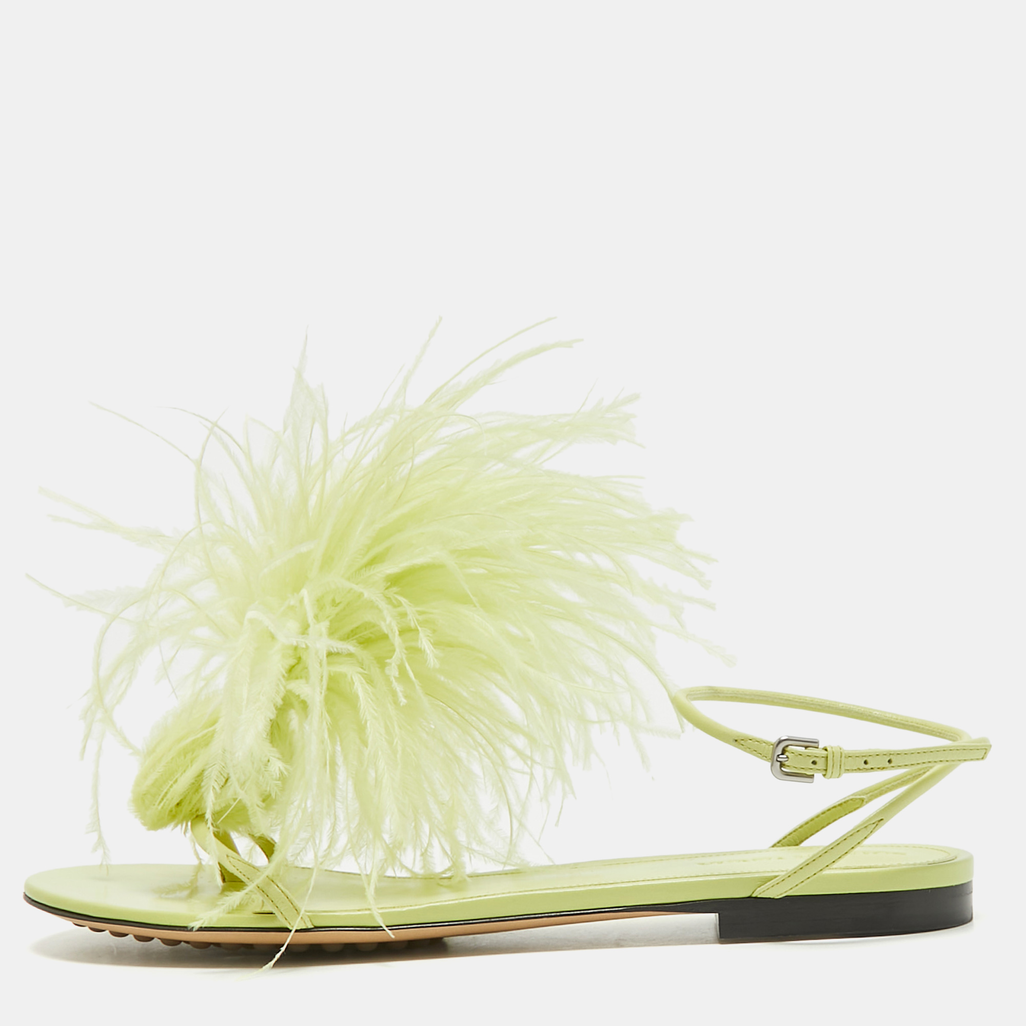 

Bottega Veneta Green Leather Wonderland Ankle Strap Sandals Size