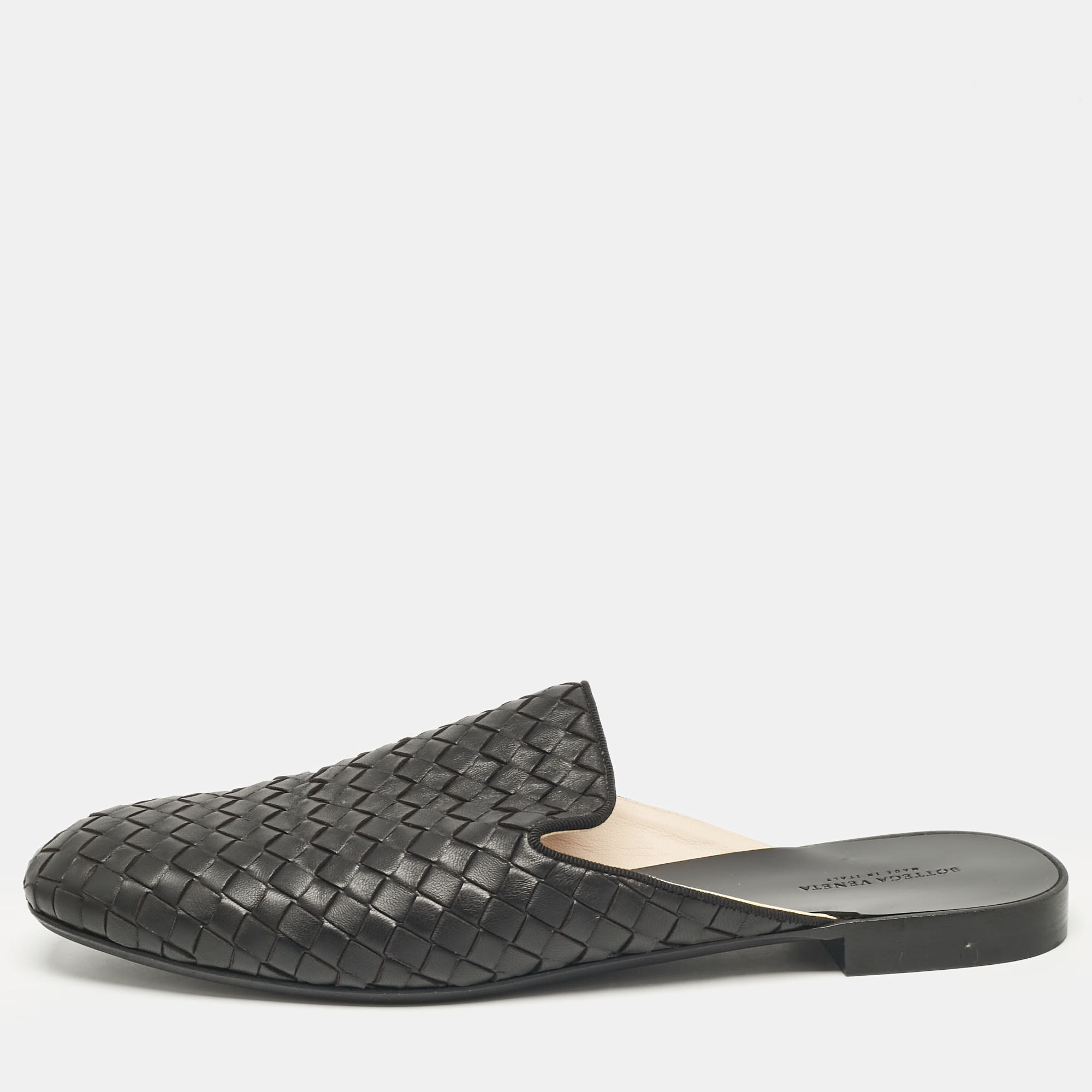 

Bottega Veneta Black Intrecciato Leather Fiandra Flat Mules Size