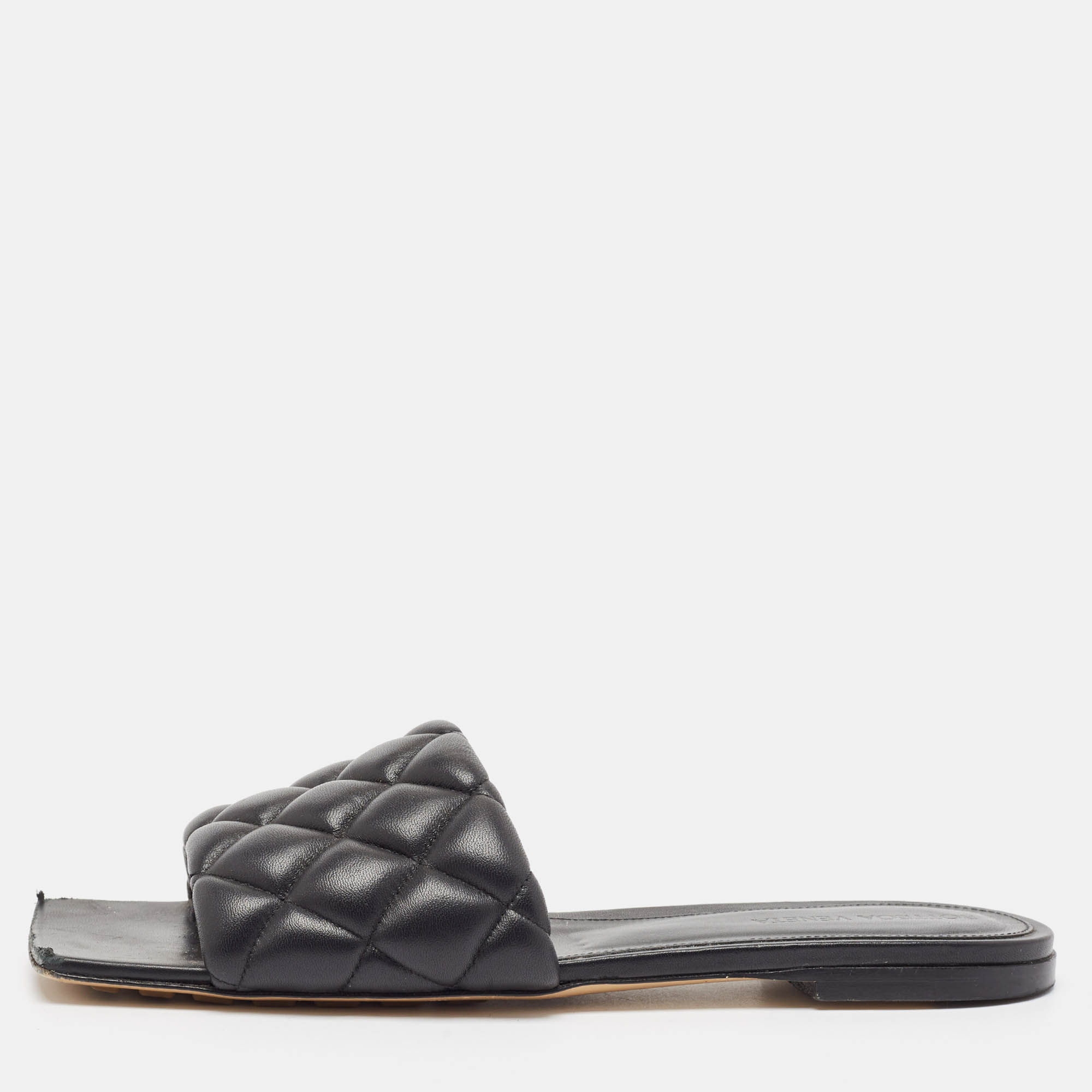 

Bottega Veneta Black Leather Lido Flat Sandals Size