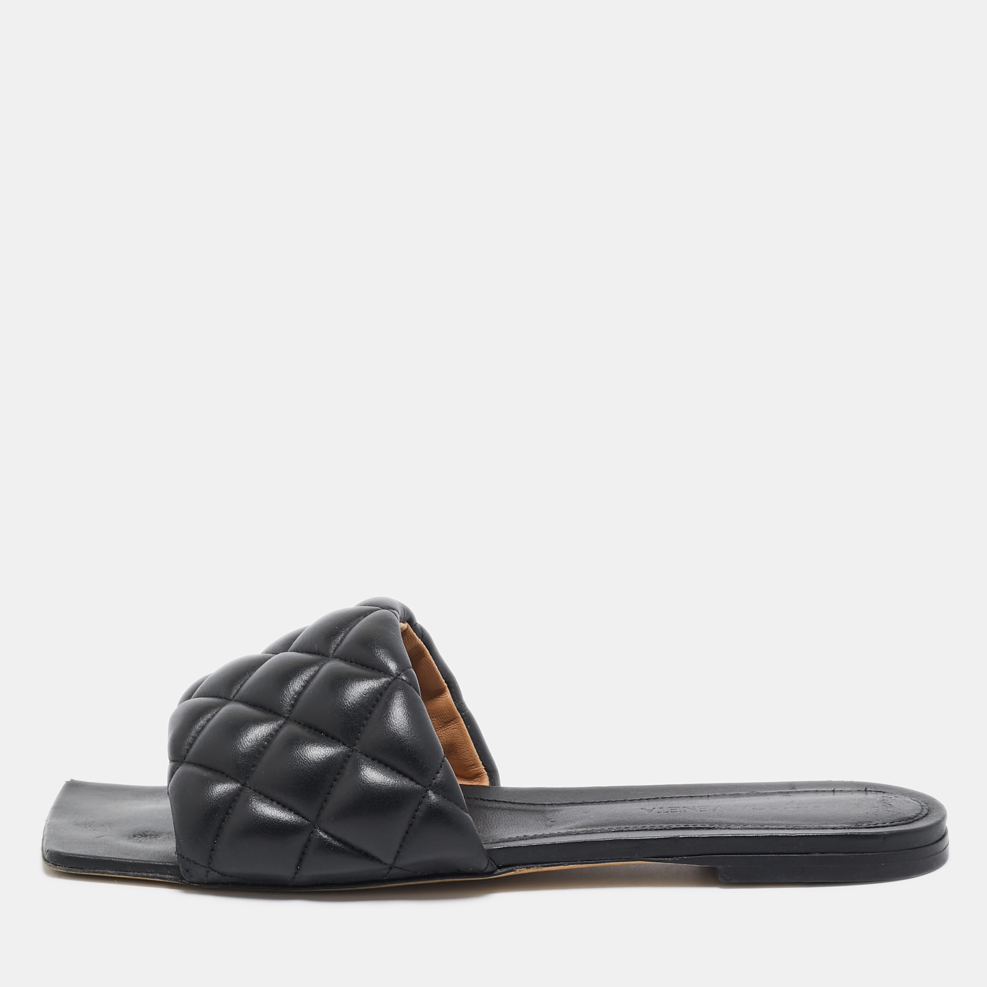 

Bottega Veneta Black Leather Lido Flat Slides Size