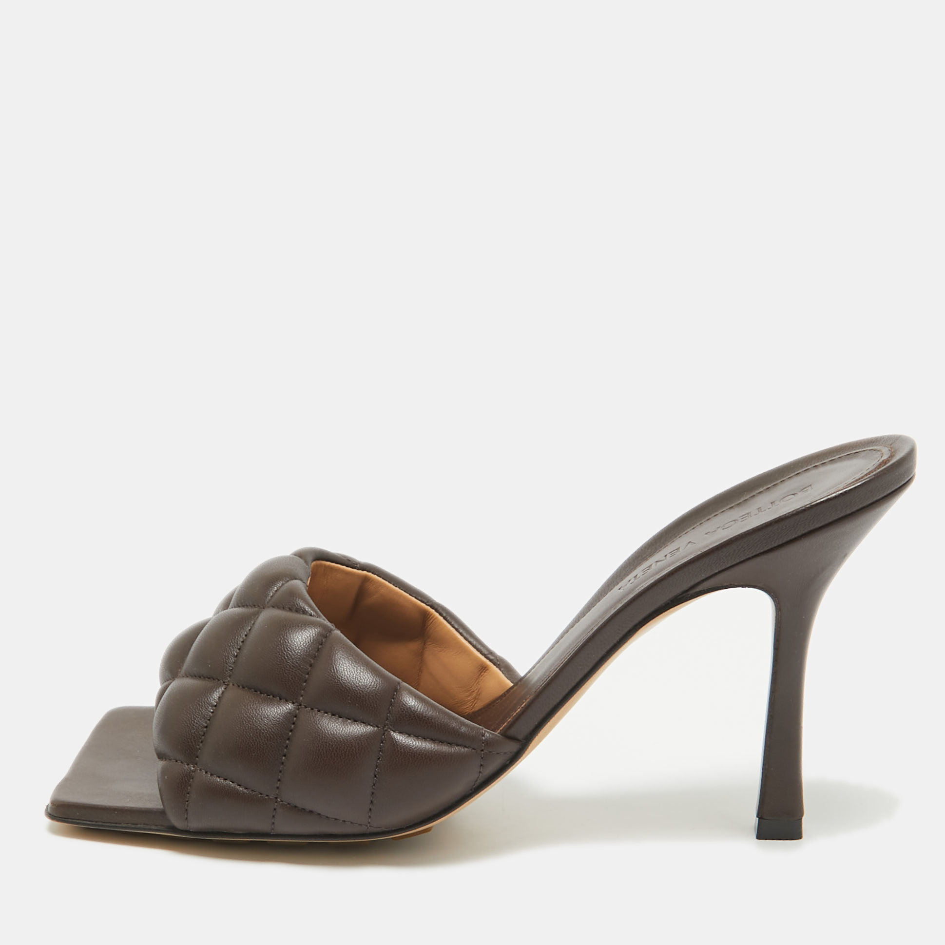 

Bottega Veneta Dark Brown Intrecciato Leather Lido Padded Slide Sandals Size