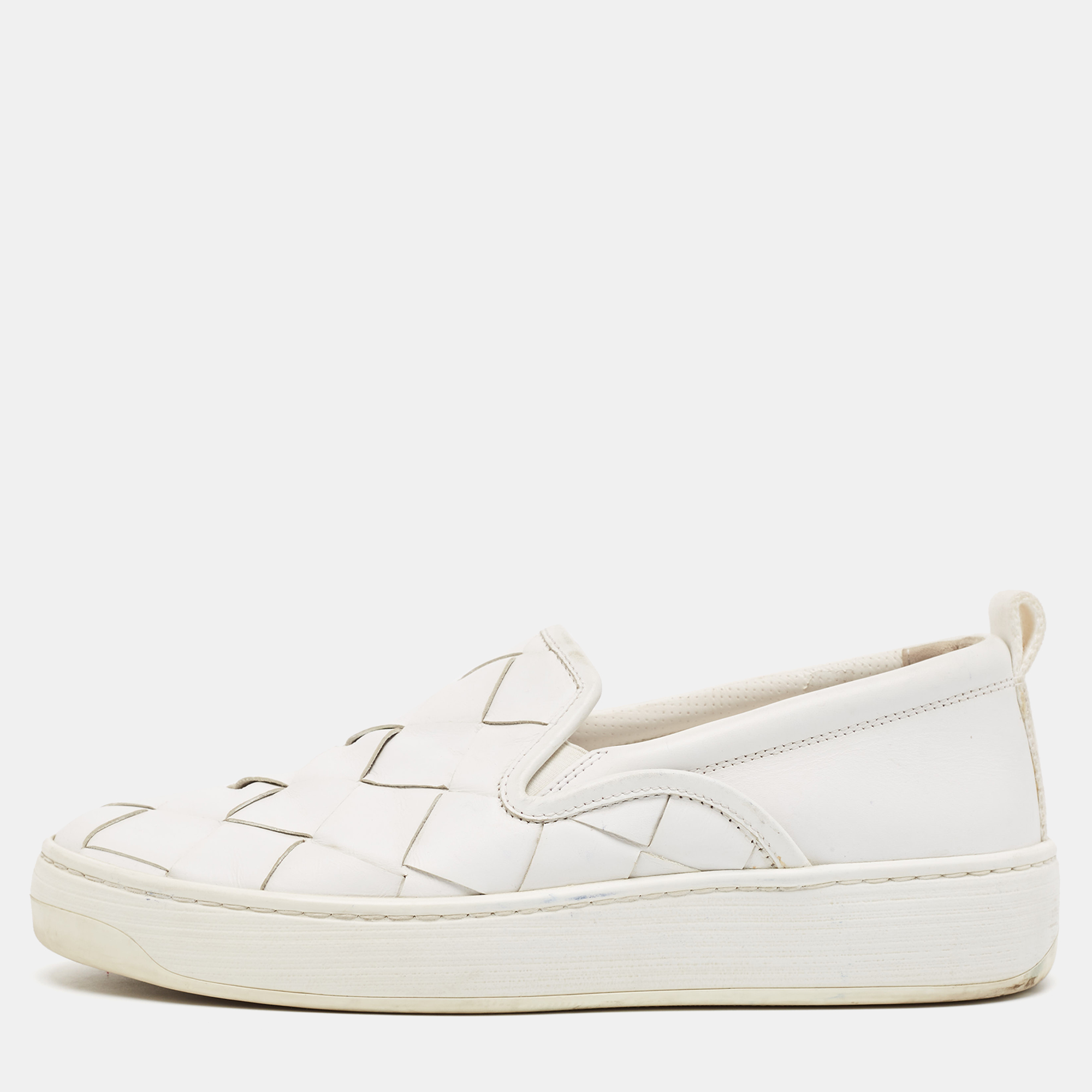 

Bottega Veneta White Leather Dodger Slip On Sneakers Size