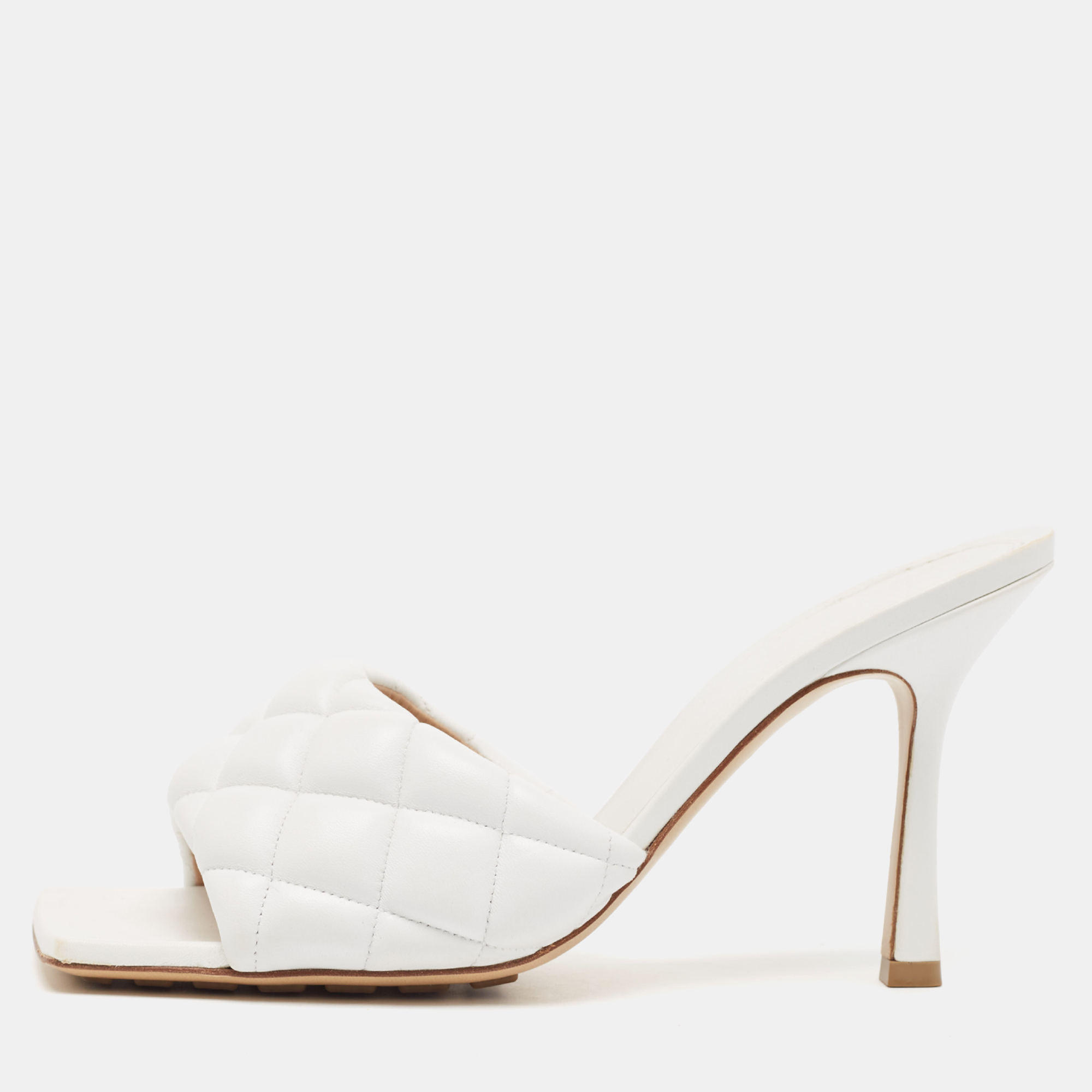 

Bottega Veneta White Leather Lido Slide Sandals Size