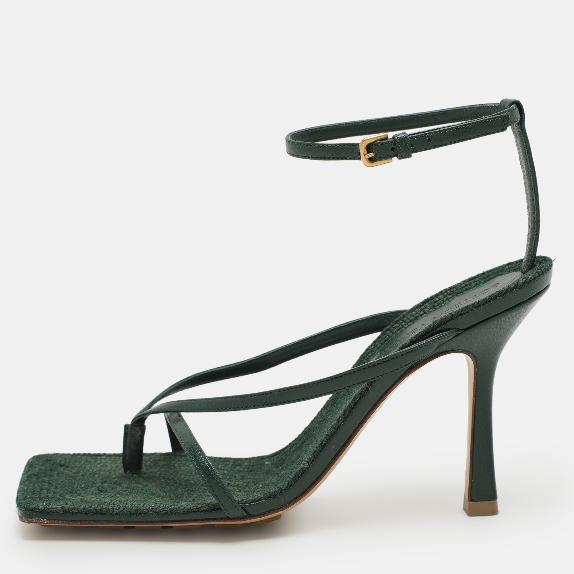 

Bottega Veneta Green Leather Stretch Ankle Strap Sandals Size