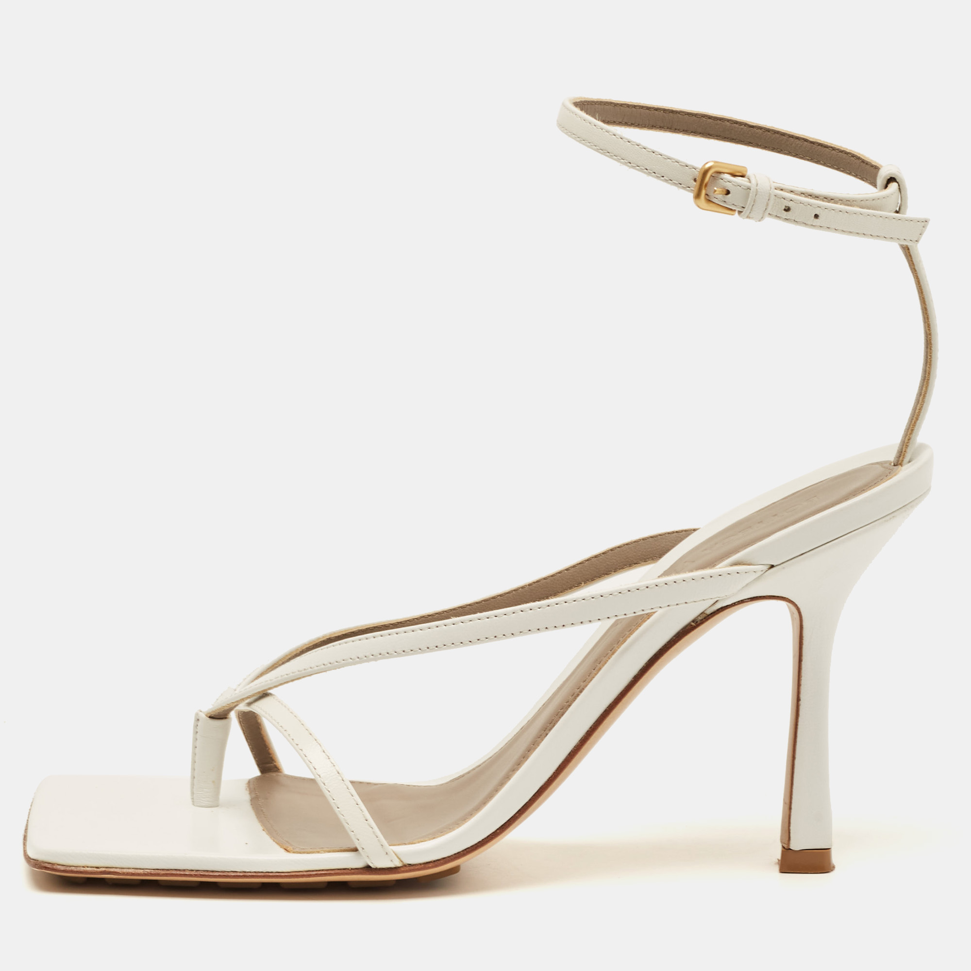 

Bottega Veneta White Leather Stretch Ankle Strap Sandals Size