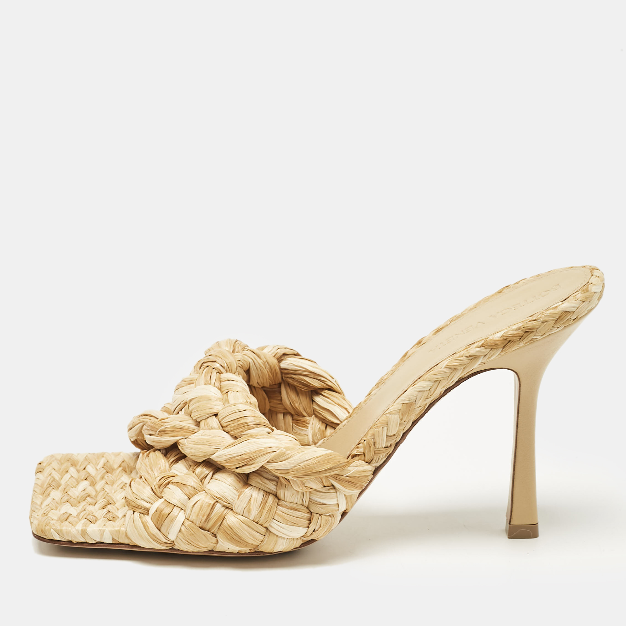 

Bottega Veneta Beige Woven Raffia Lido Slide Sandals Size