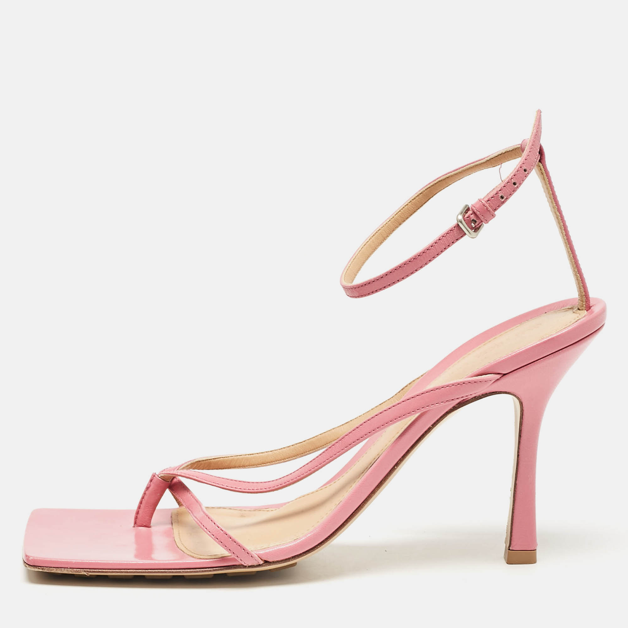 

Bottega Veneta Pink Leather Stretch Ankle Strap Sandals Size