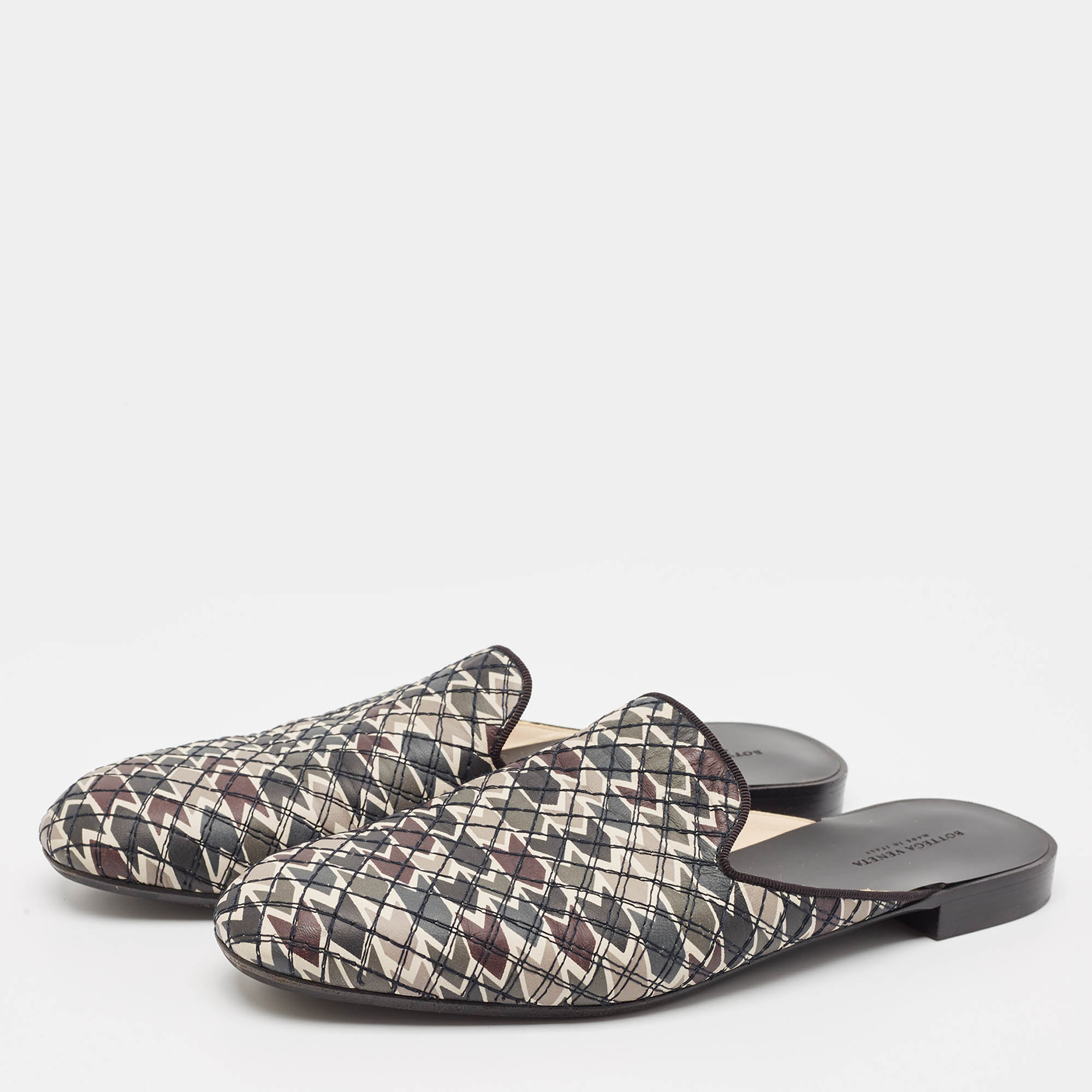 Bottega Veneta Multicolor Intrecciato Leather Mules Size 39 
