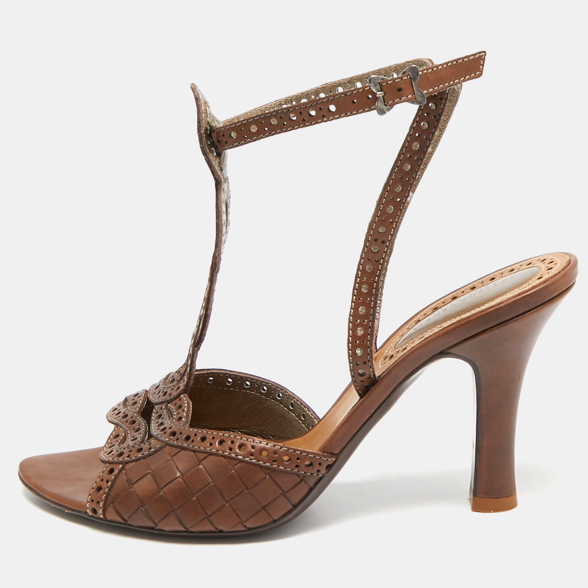 

Bottega Veneta Brown Leather Ankle Strap Sandals Size