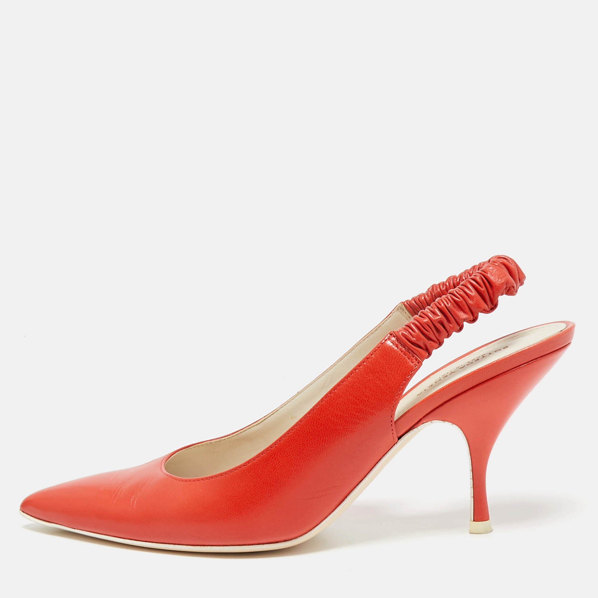 

Bottega Veneta Orange Leather Pointed Toe Slingback Pumps Size