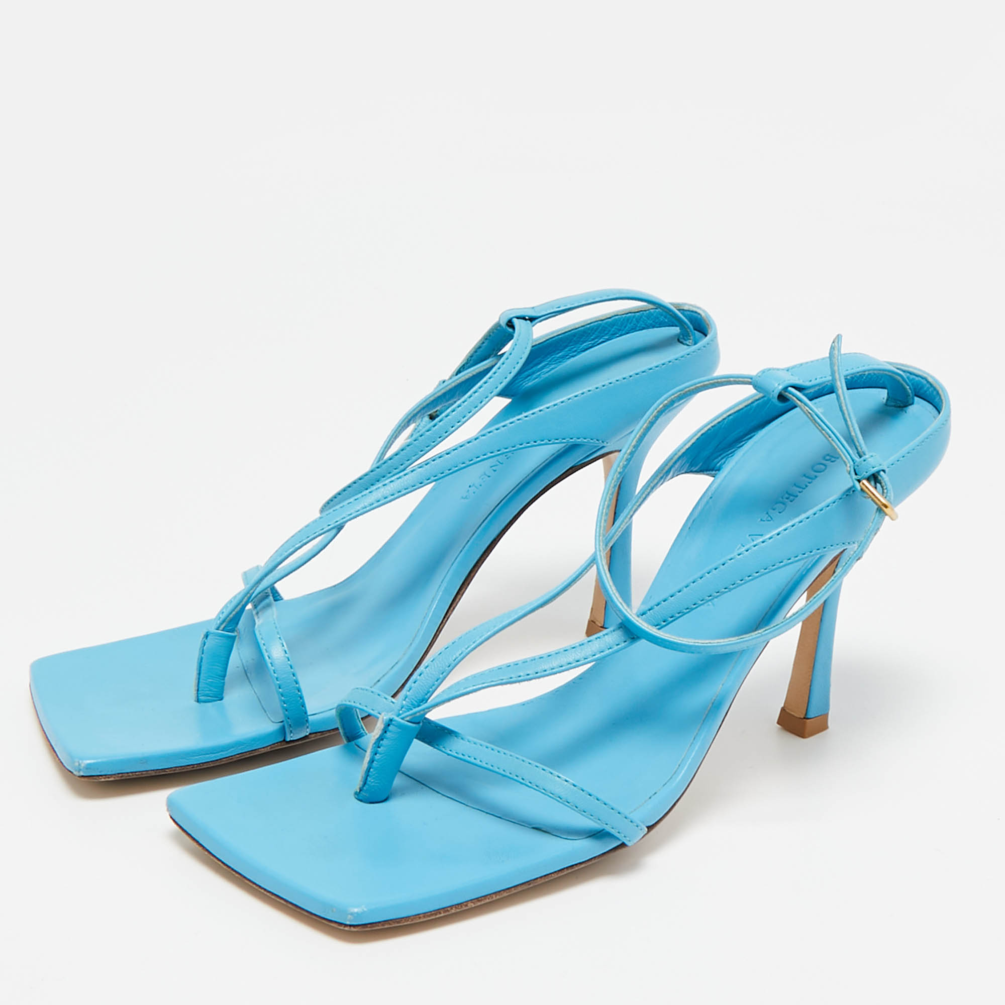 Bottega Veneta Blue Leather Stretch Ankle Strap Sandals Size 36.5 
